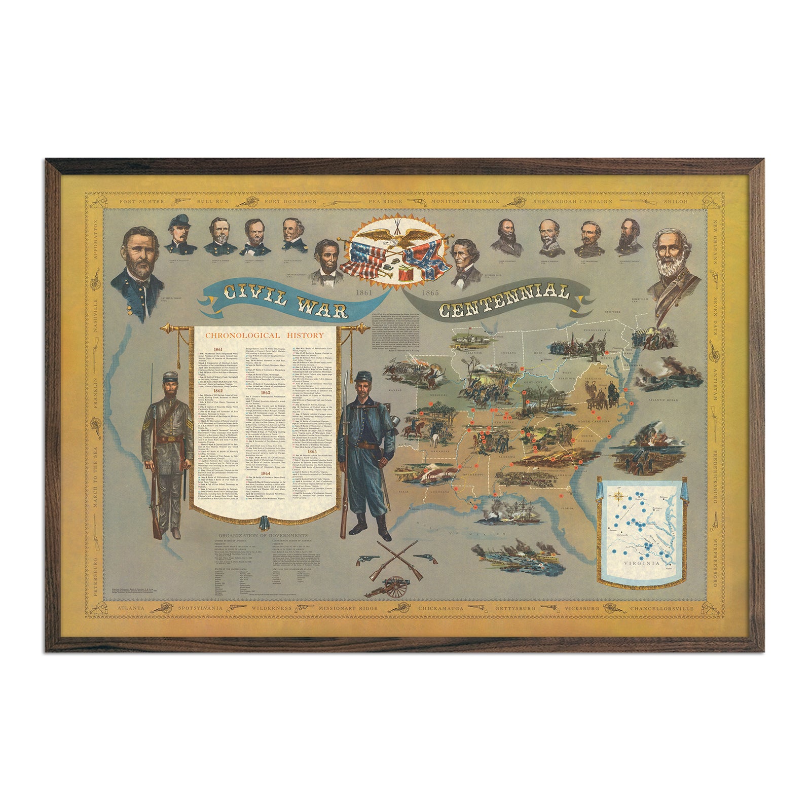 1861 - 1865 Civil War Centennial - Muir Way - Vintage Map