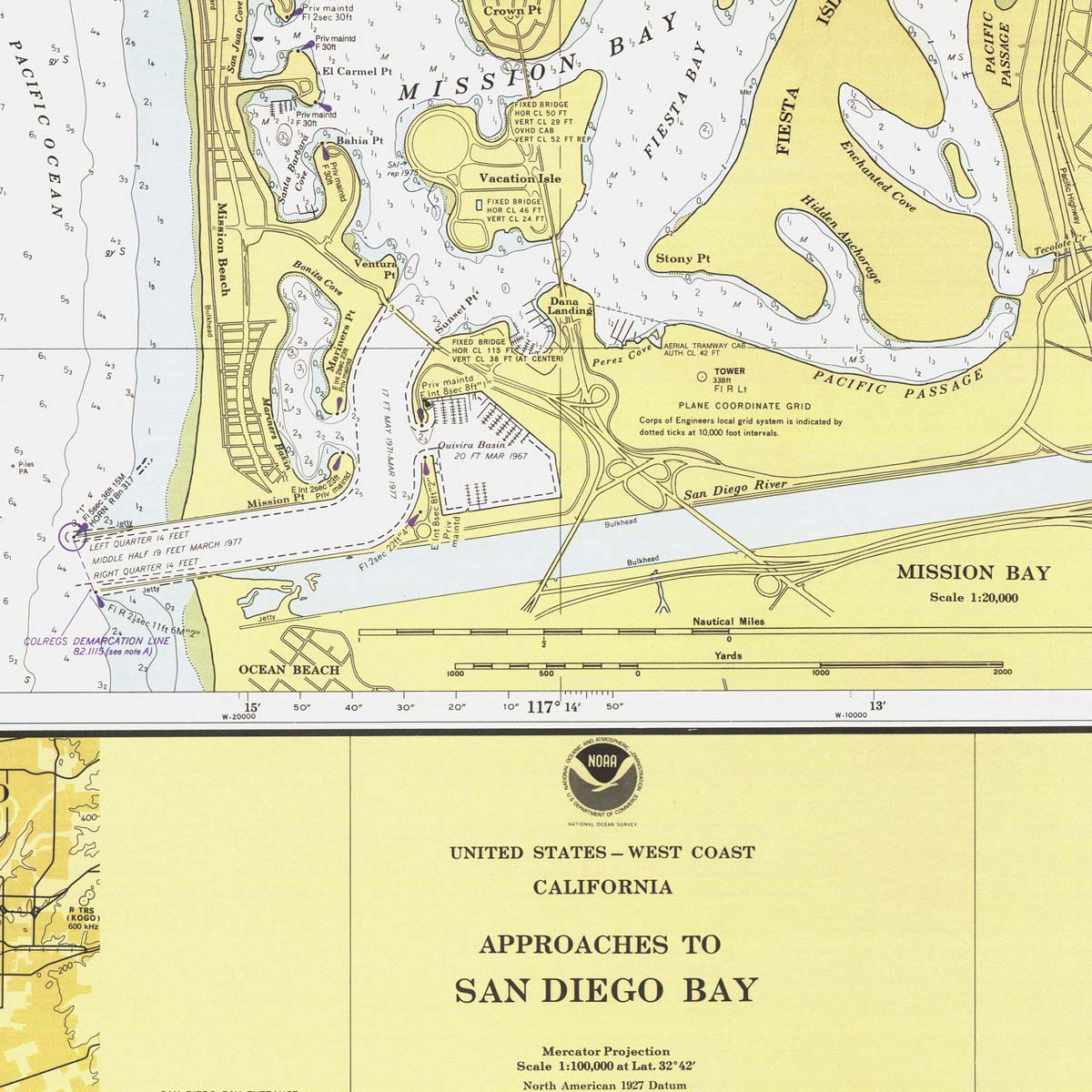 San Diego Bay Approaches Nautical Chart 1979 - Muir Way - Vintage Map
