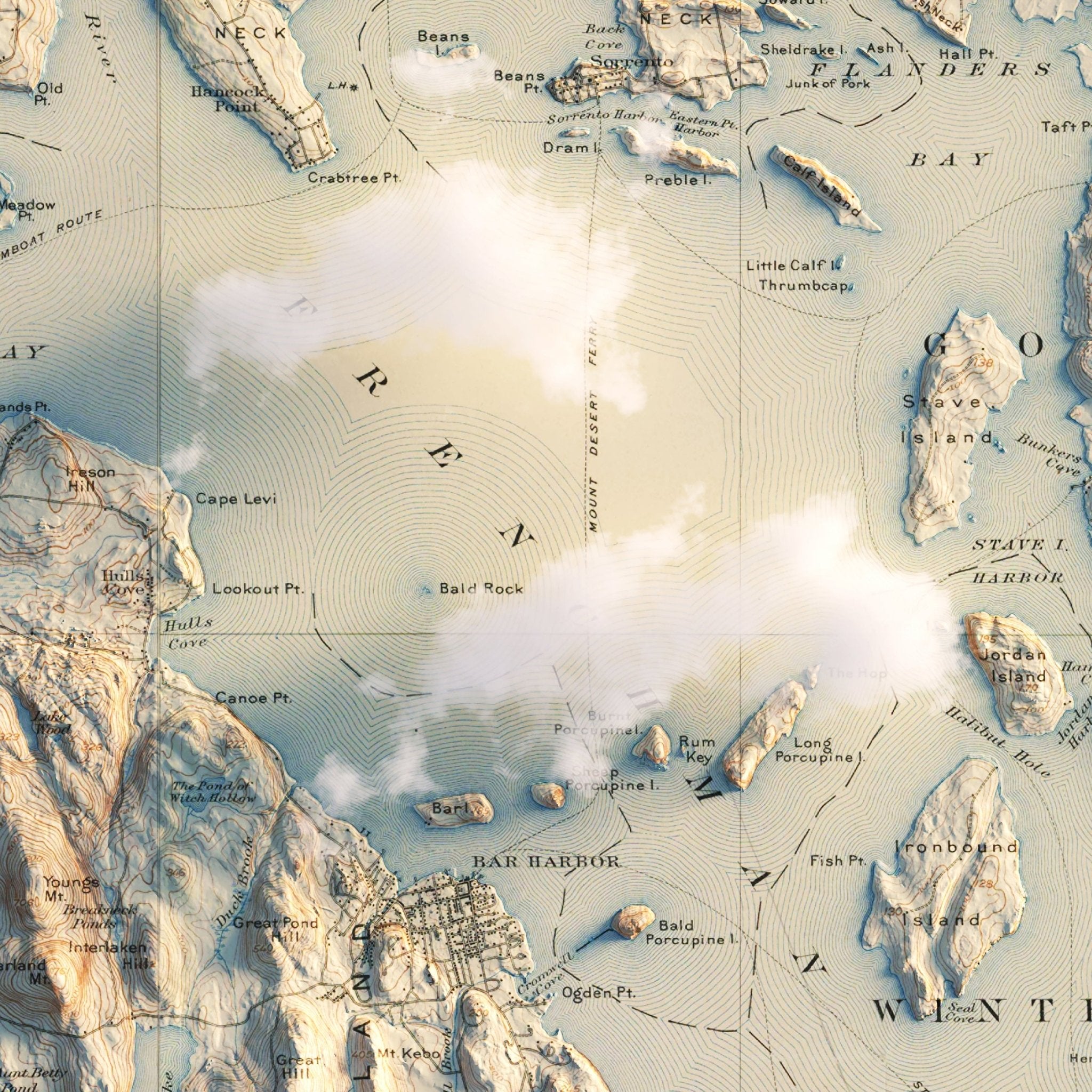 Acadia, Bar Harbor 1904 Shaded Relief Map - Muir Way - Vintage Relief