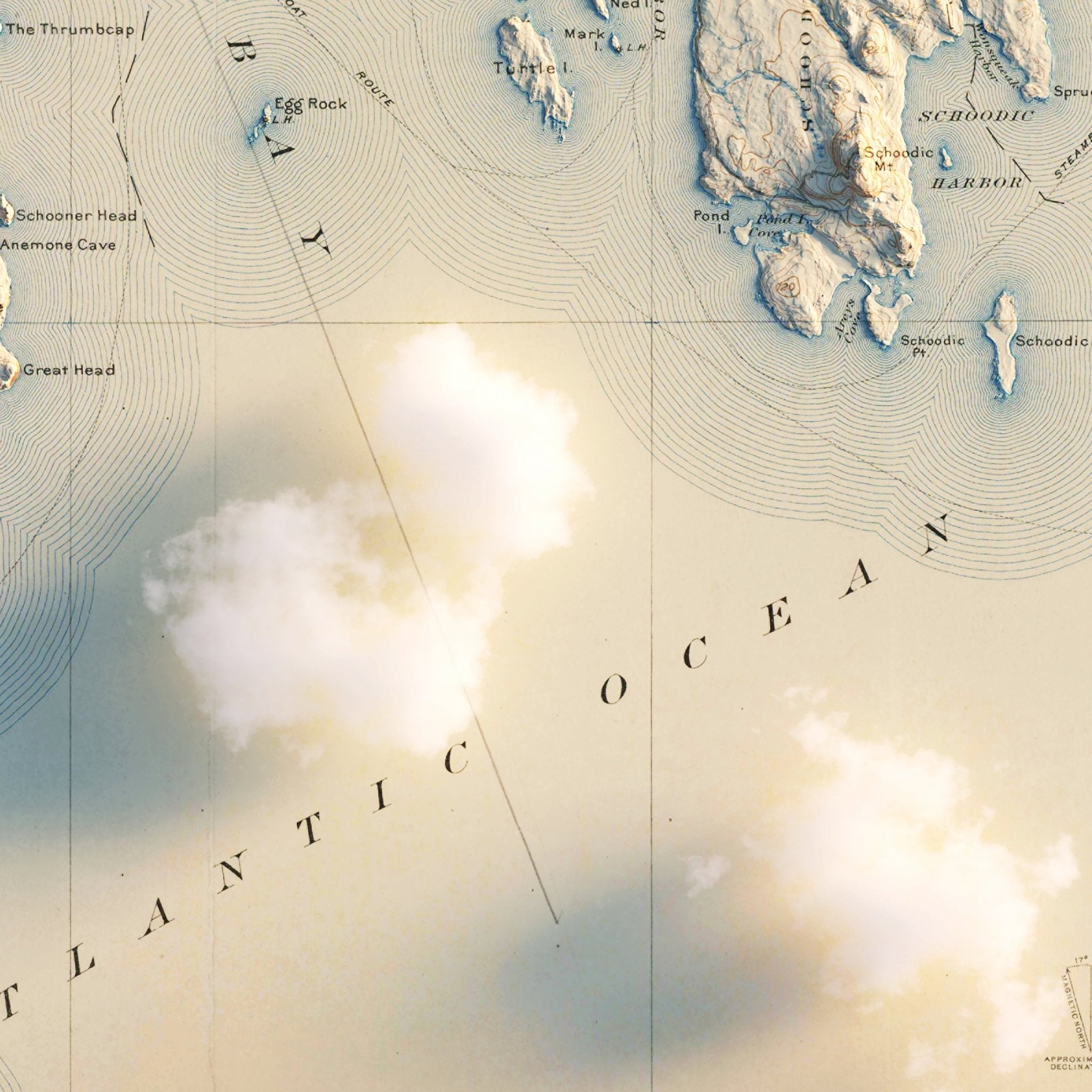 Acadia, Bar Harbor 1904 Shaded Relief Map - Muir Way - Vintage Relief