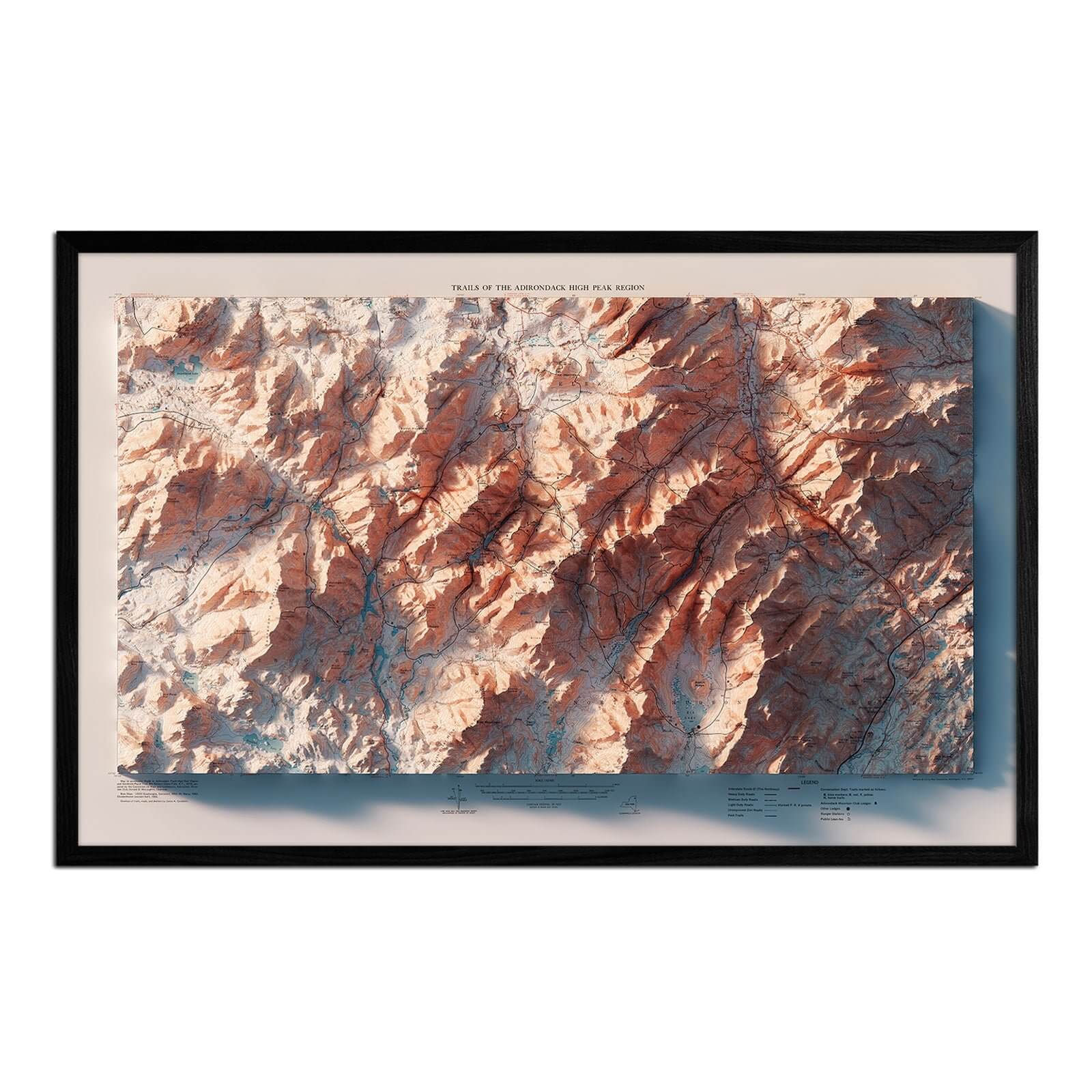 Adirondack Trails 1974 Shaded Relief Map - Muir Way - Vintage Relief