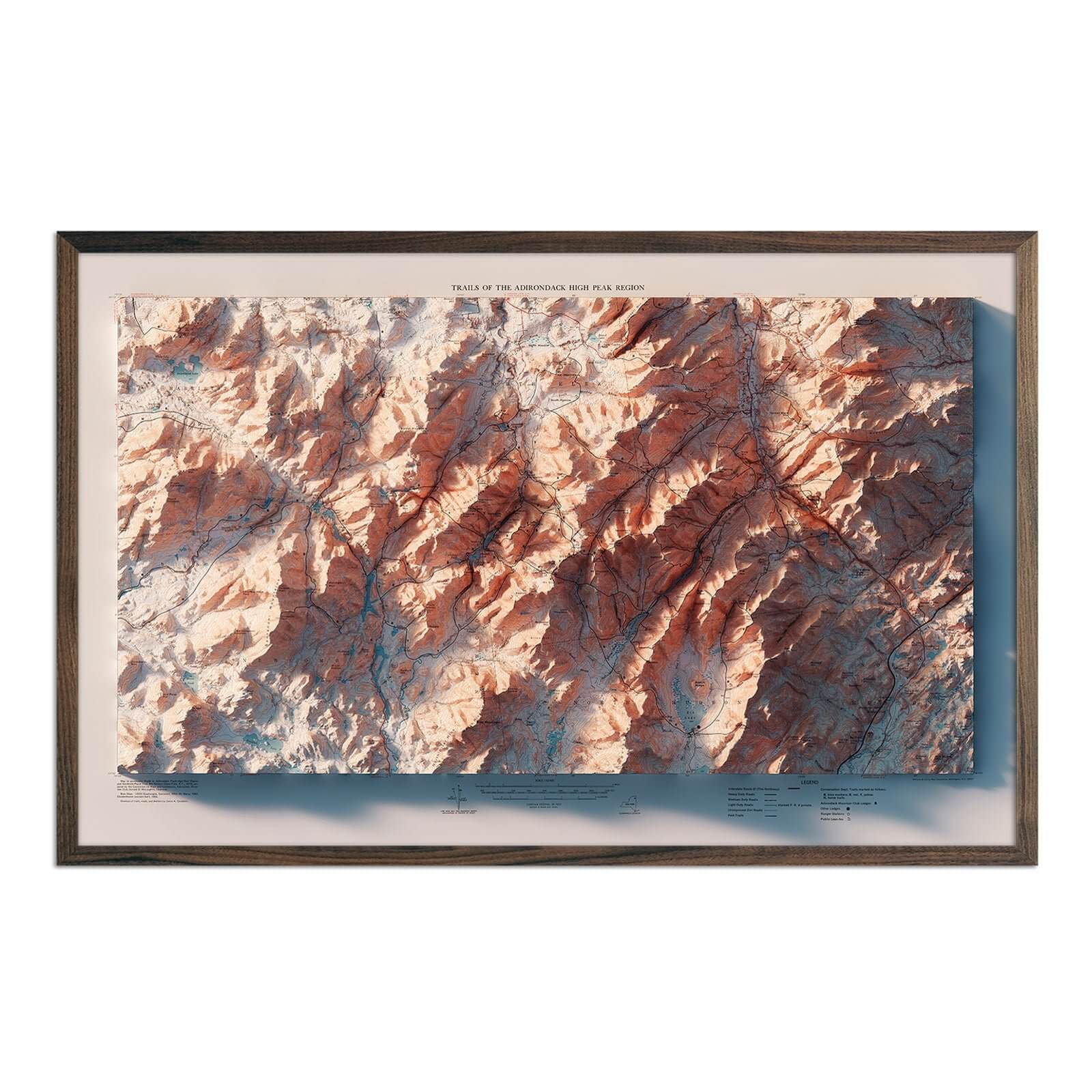 Adirondack Trails 1974 Shaded Relief Map - Muir Way - Vintage Relief