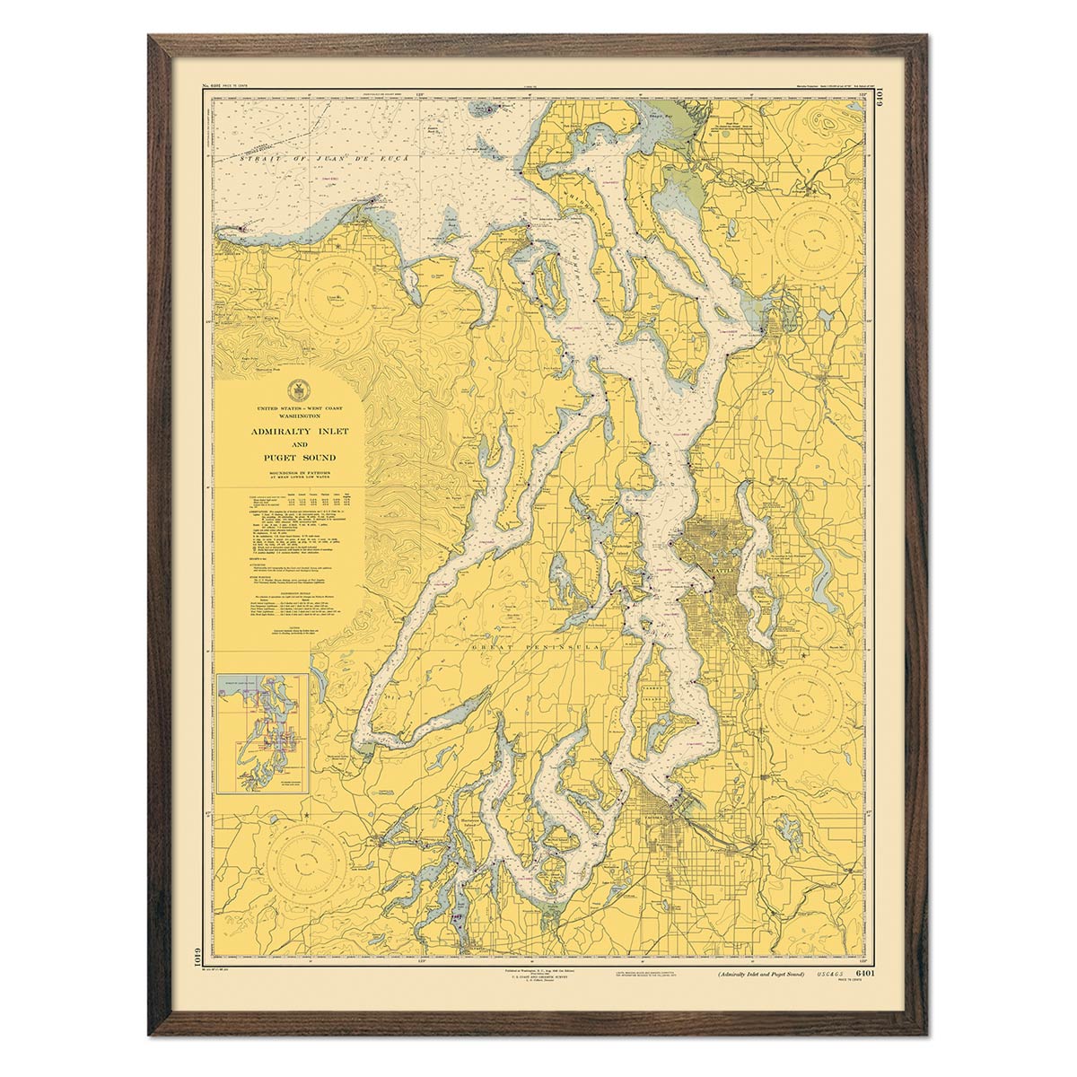 Admiralty Inlet and Puget Sound Nautical Chart 1948 - Muir Way - Vintage Map