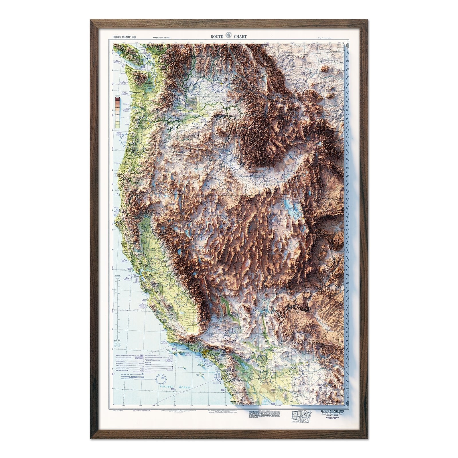 Aeronautical Chart - USA Southwest 1950 Shaded Relief Map - Muir Way - Vintage Relief