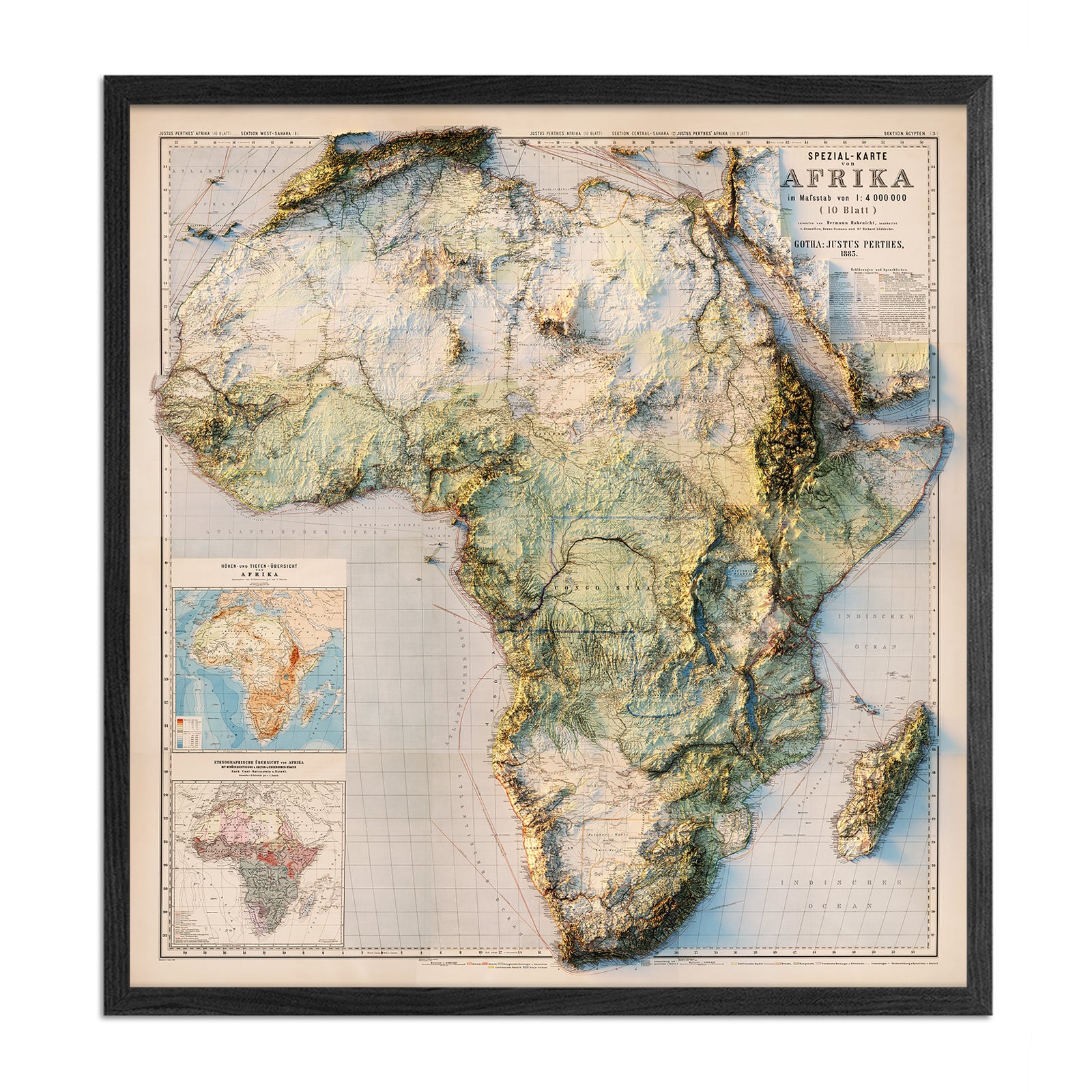 Africa 1885 Shaded Relief Map - Muir Way - Vintage Relief