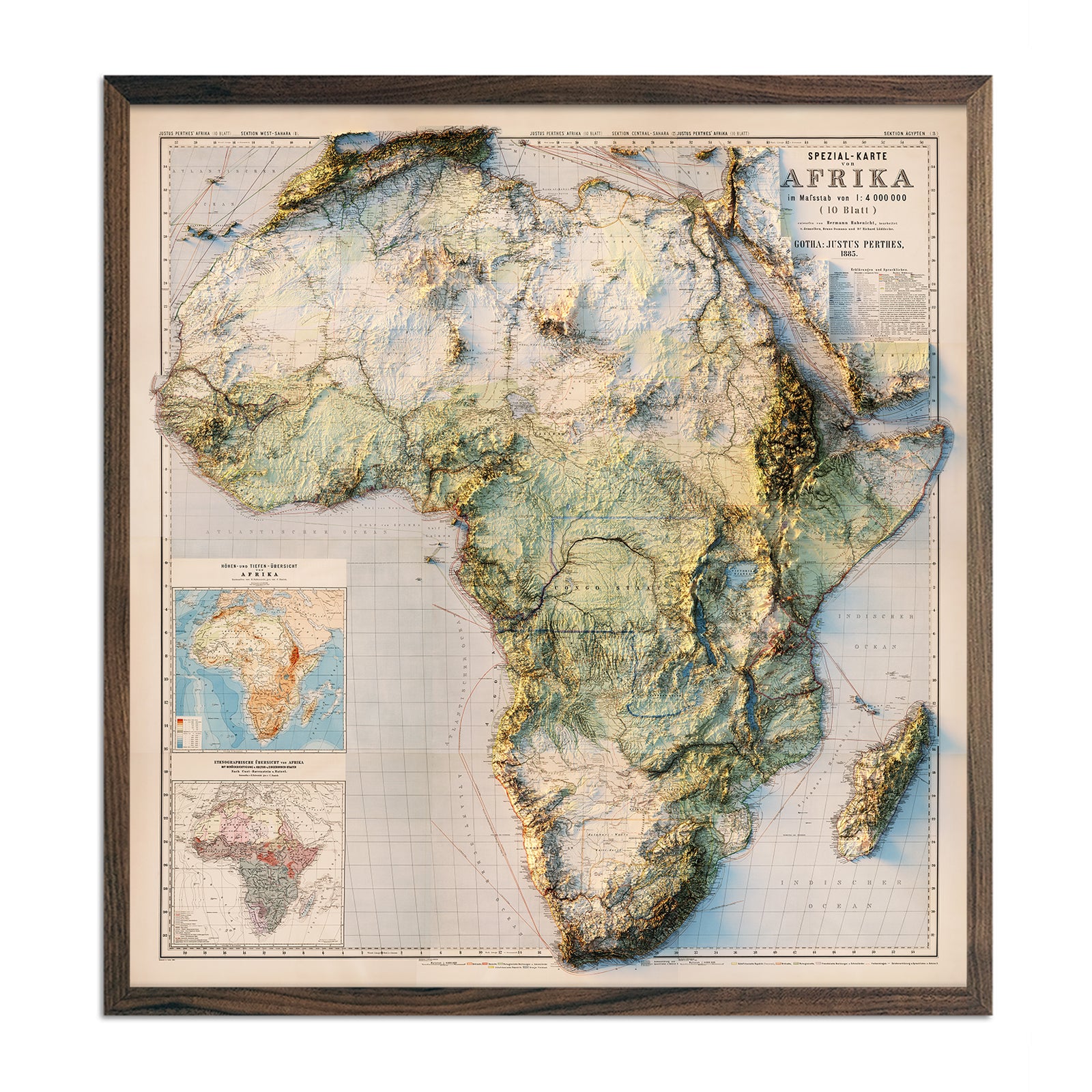 Africa 1885 Shaded Relief Map - Muir Way - Vintage Relief