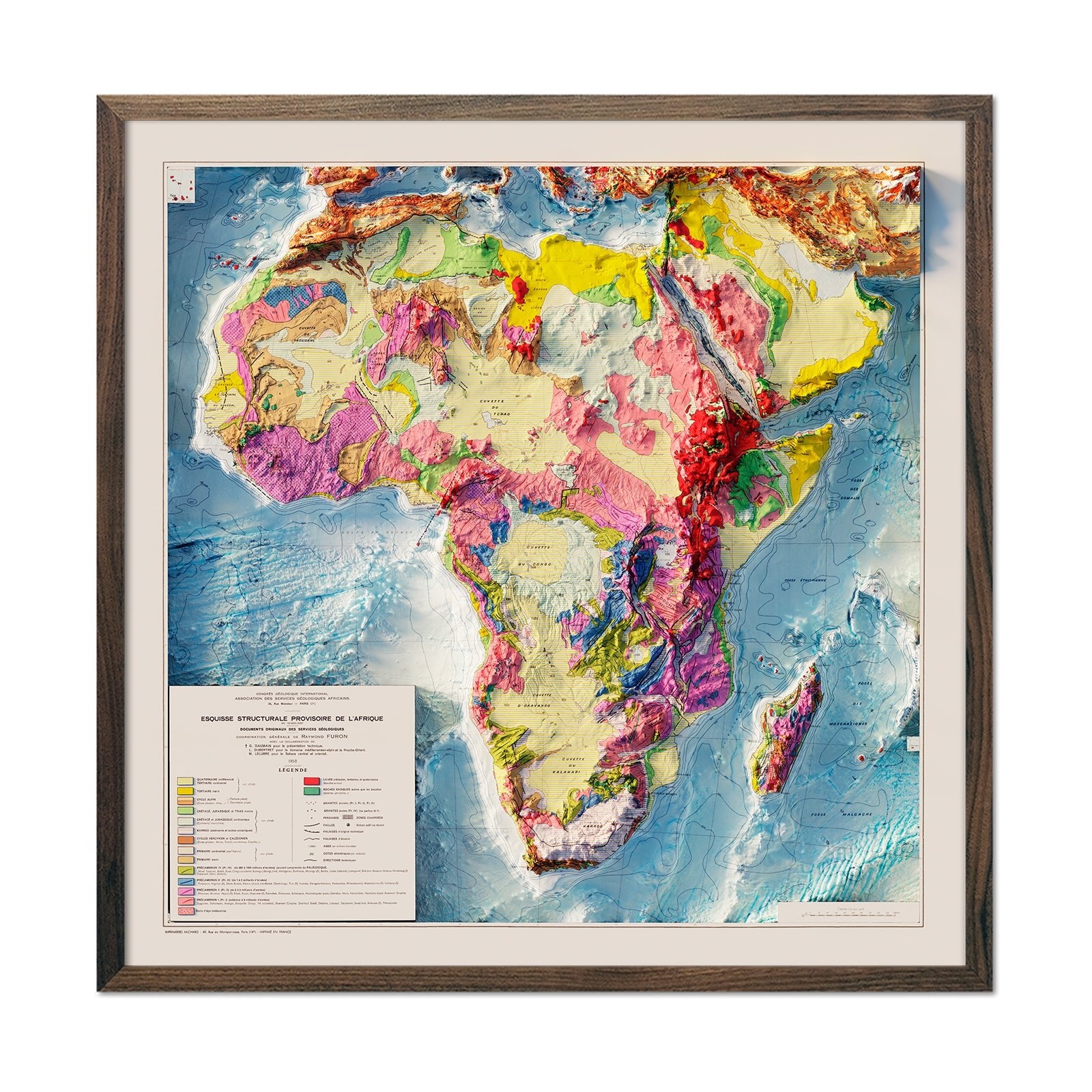 Africa Geological 1958 Shaded Relief Map - Muir Way - Vintage Relief