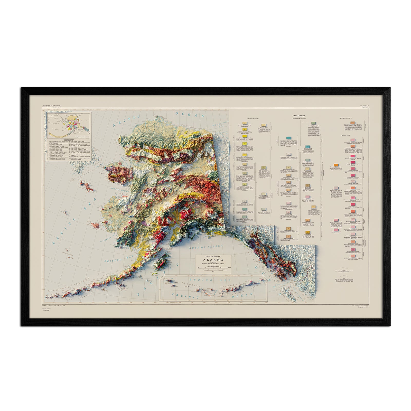 Alaska Geological 1957 Shaded Relief Map - Muir Way - Vintage Relief