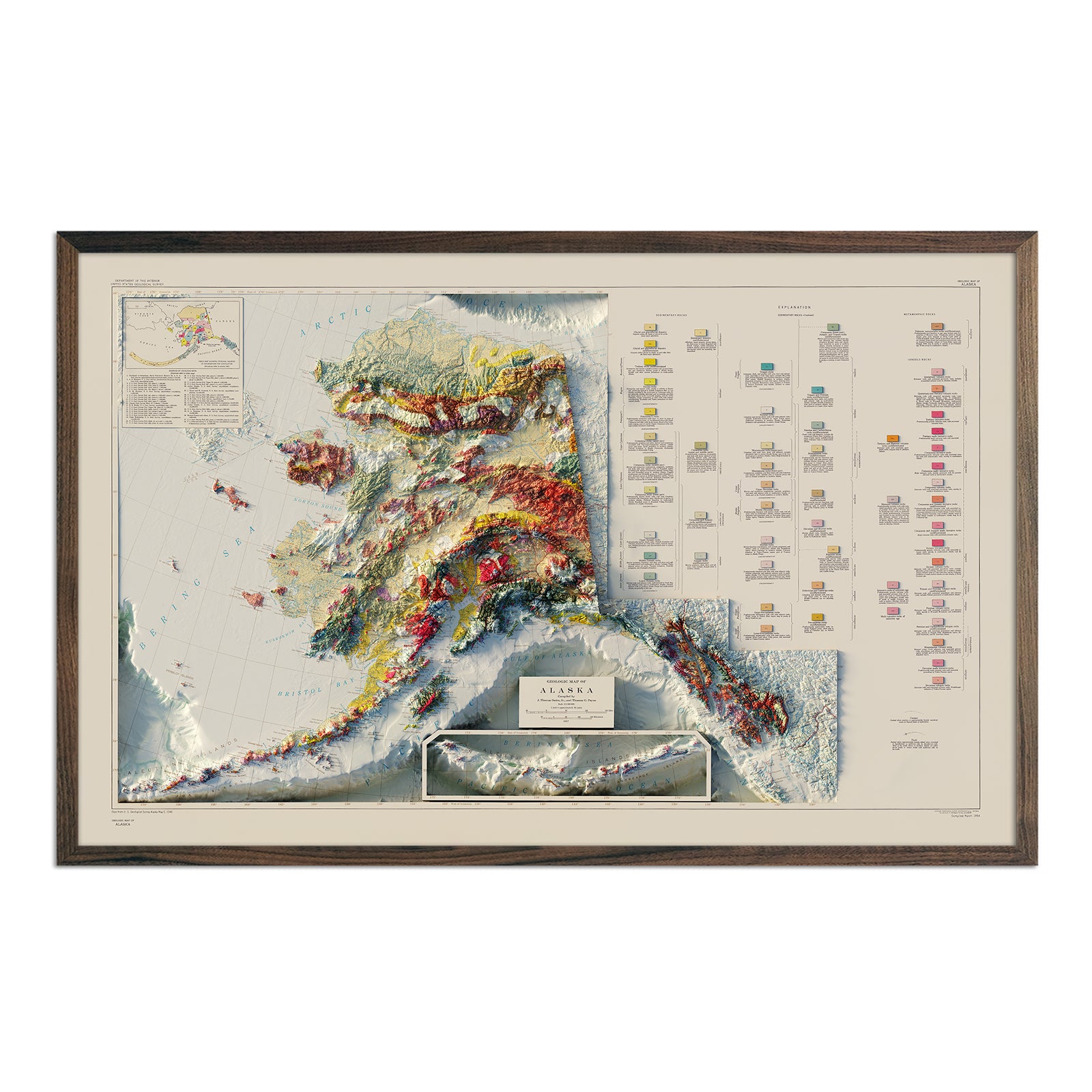 Alaska Geological 1957 Shaded Relief Map - Muir Way - Vintage Relief
