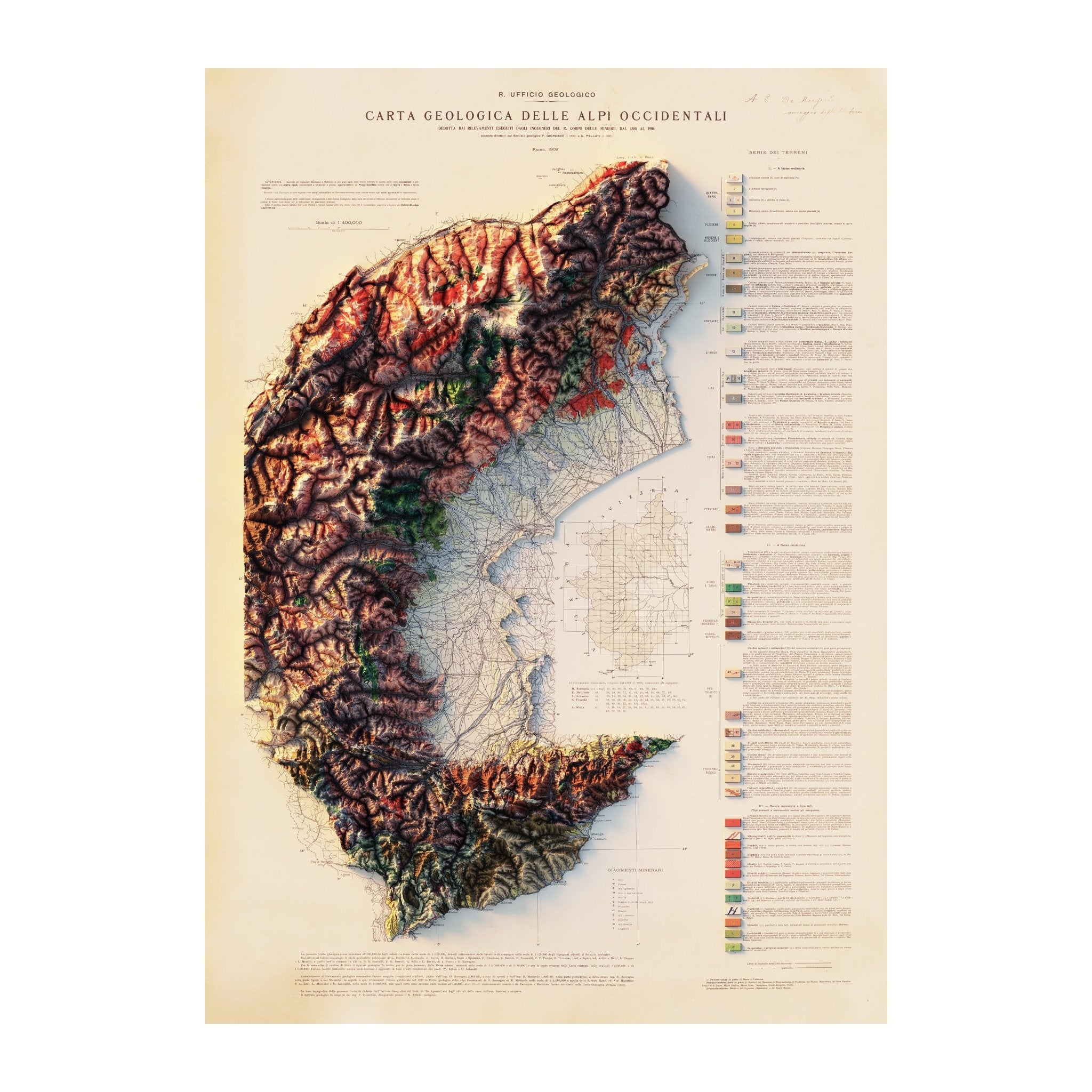 Alpi Occidentali 1908 Shaded Relief Map - Muir Way - Vintage Relief