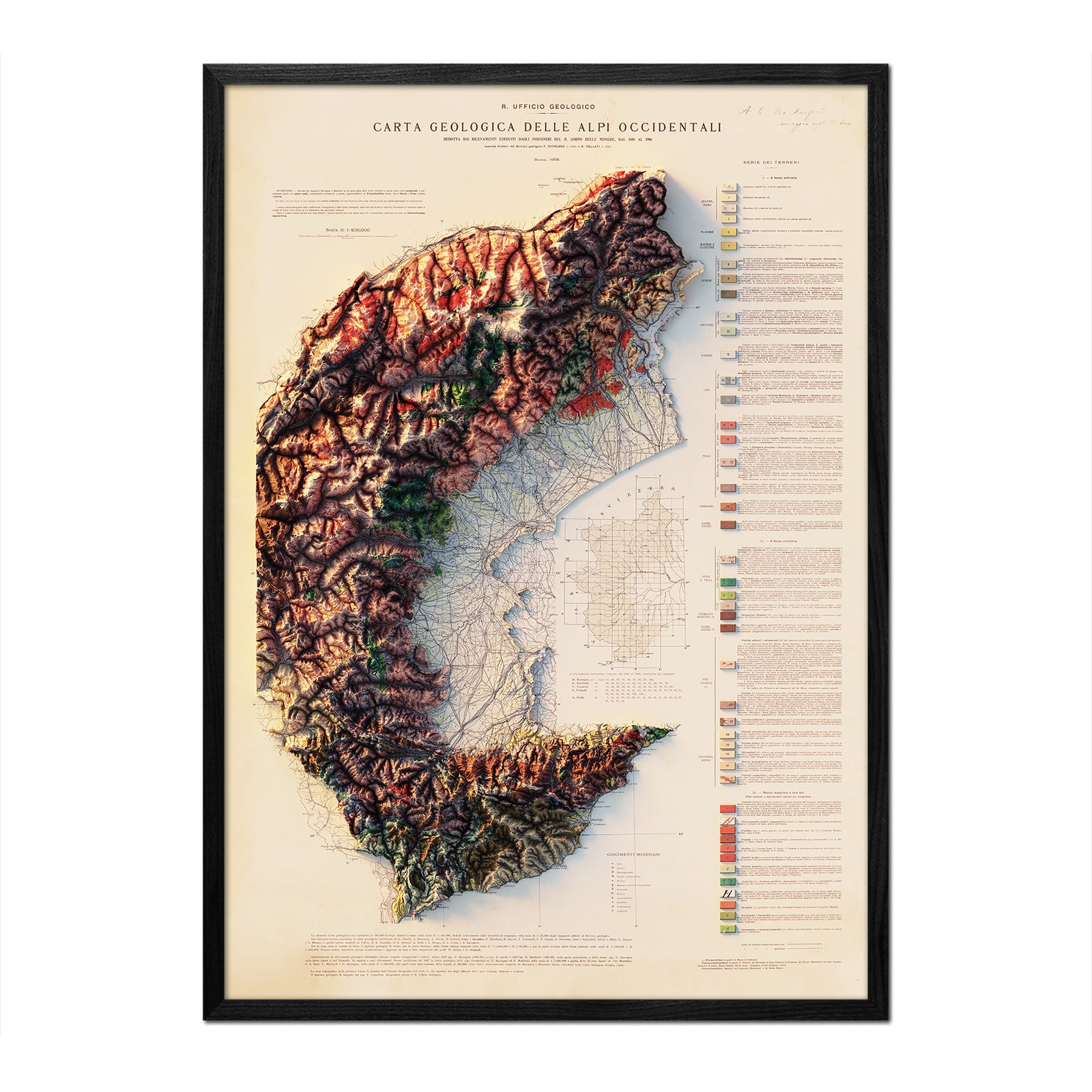 Alpi Occidentali 1908 Shaded Relief Map - Muir Way - Vintage Relief