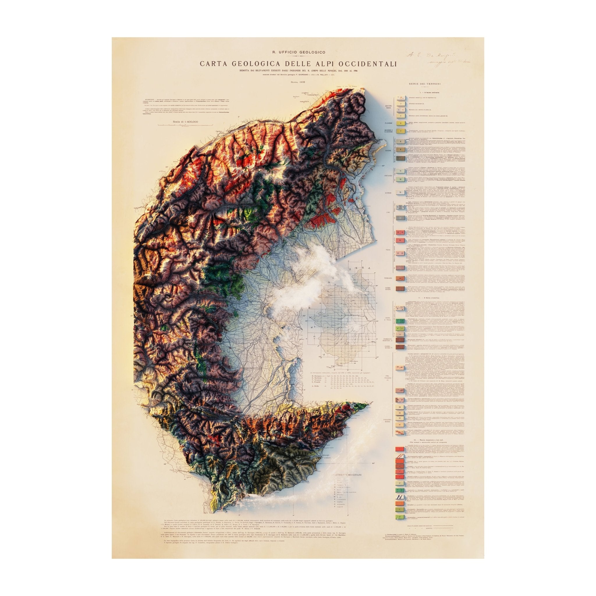 Alpi Occidentali 1908 Shaded Relief Map - Muir Way - Vintage Relief