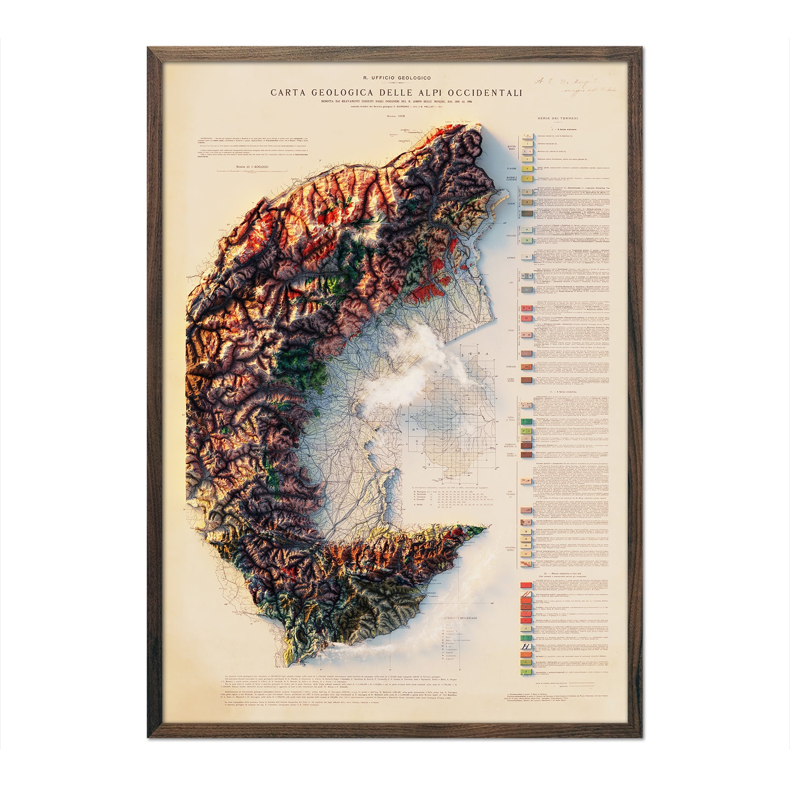 Alpi Occidentali 1908 Shaded Relief Map - Muir Way - Vintage Relief