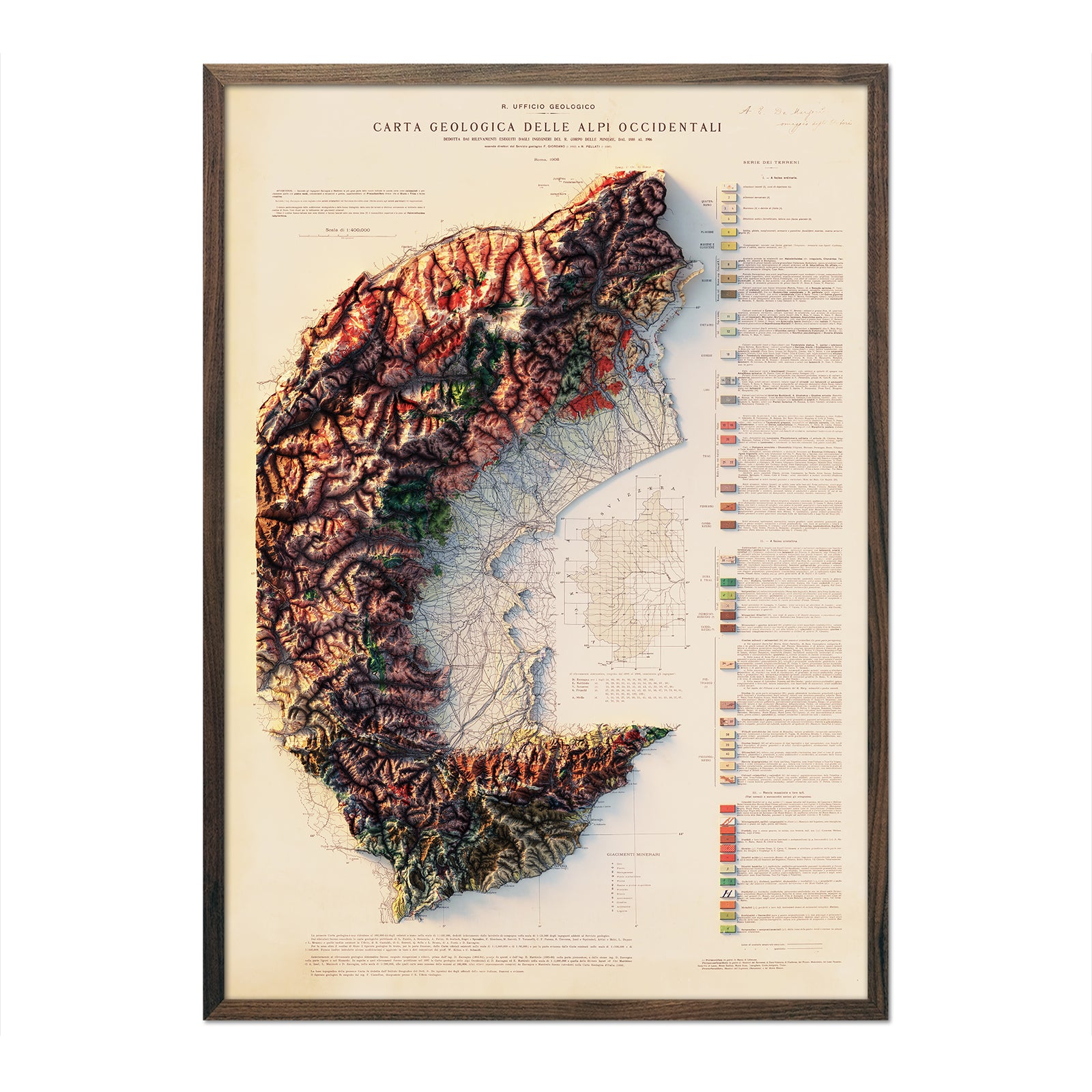 Alpi Occidentali 1908 Shaded Relief Map - Muir Way - Vintage Relief