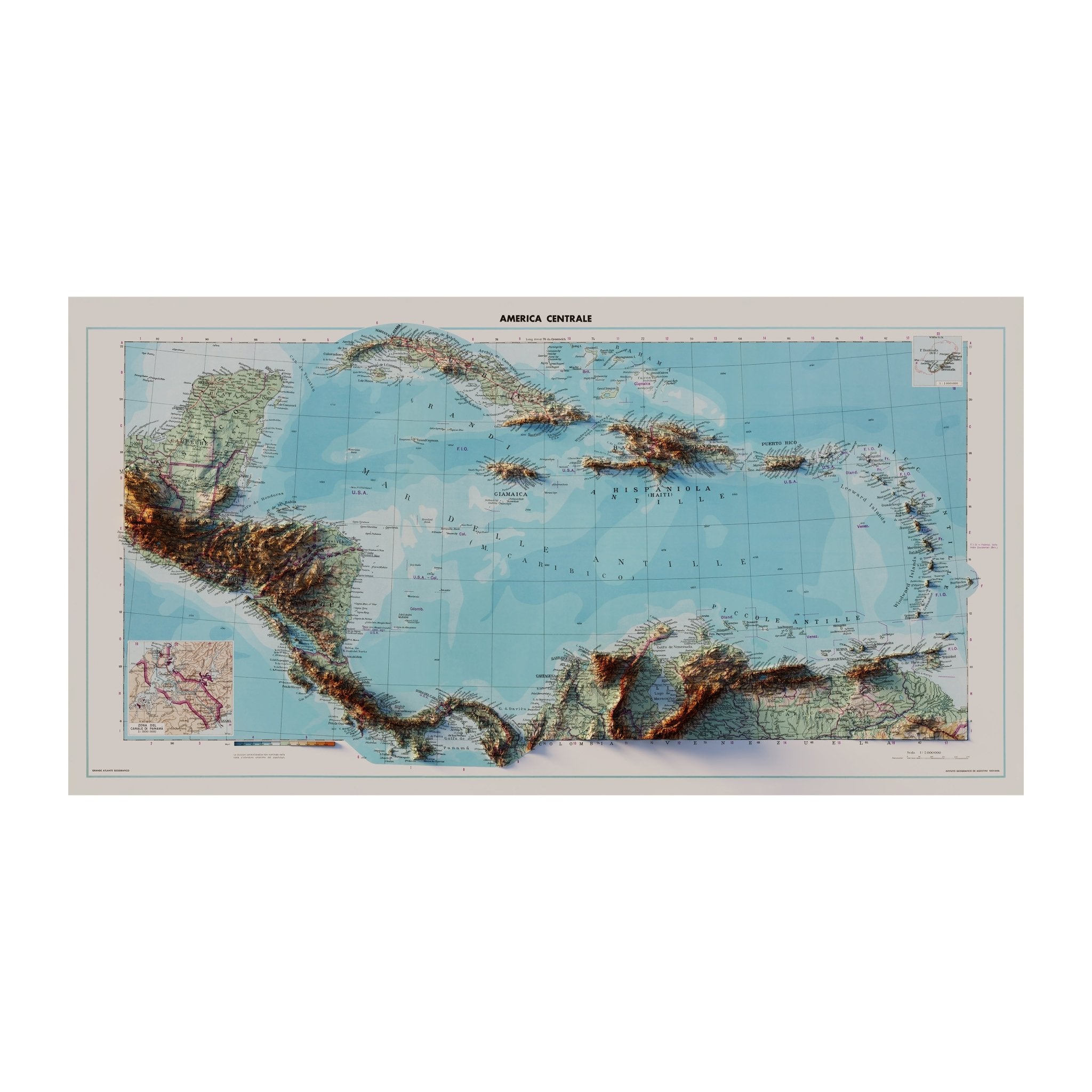 Central America 1952 Shaded Relief Map - Muir Way - Vintage Relief
