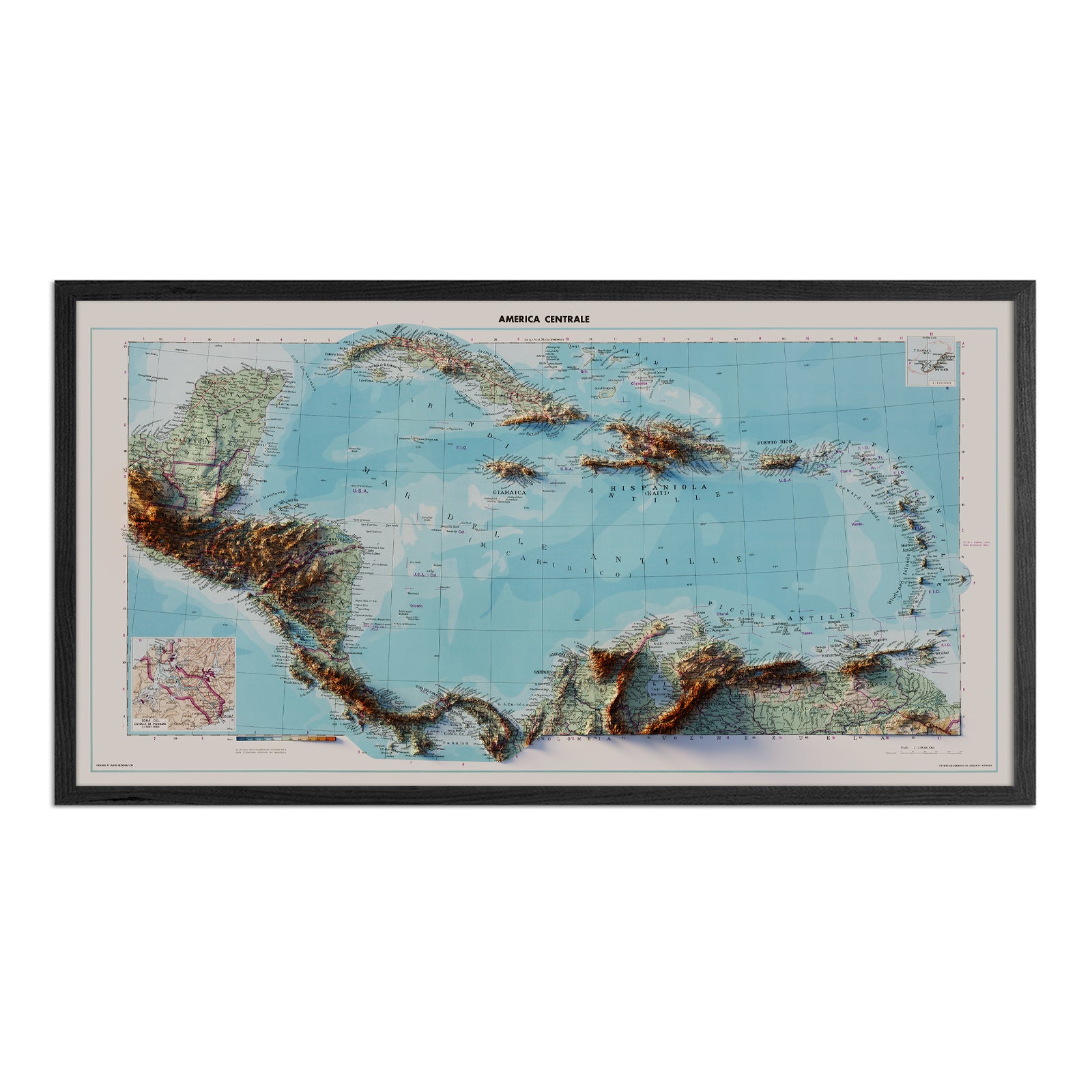 Central America 1952 Shaded Relief Map - Muir Way - Vintage Relief