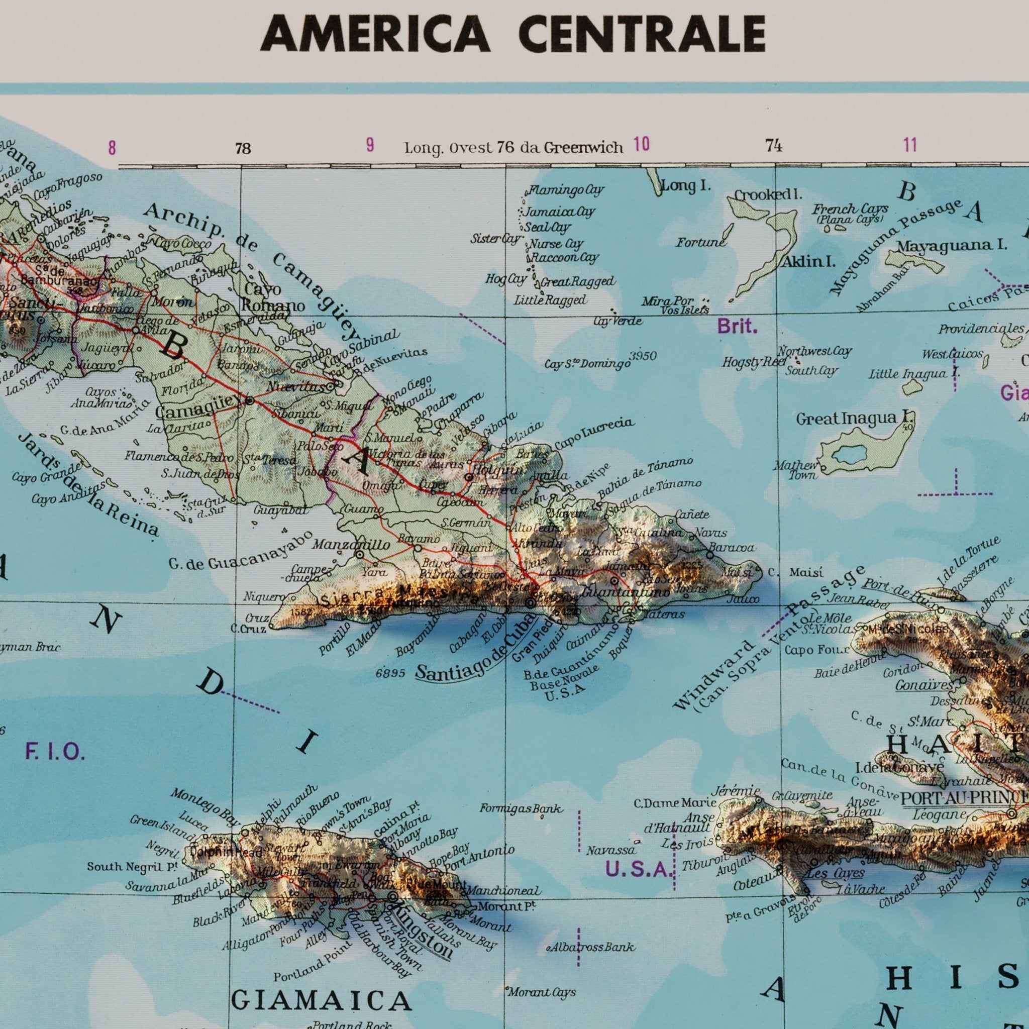 Central America 1952 Shaded Relief Map - Muir Way - Vintage Relief