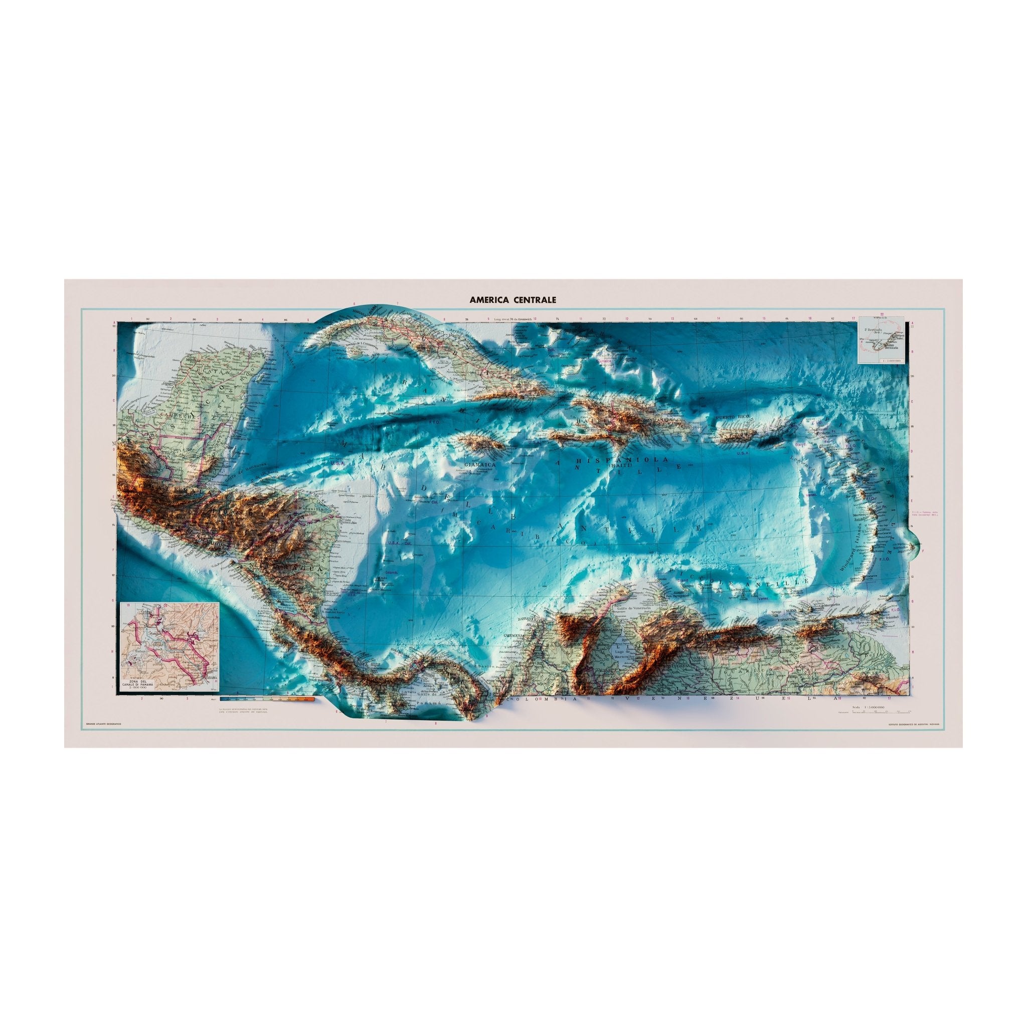 Central America 1952 Shaded Relief Map - Muir Way - Vintage Relief