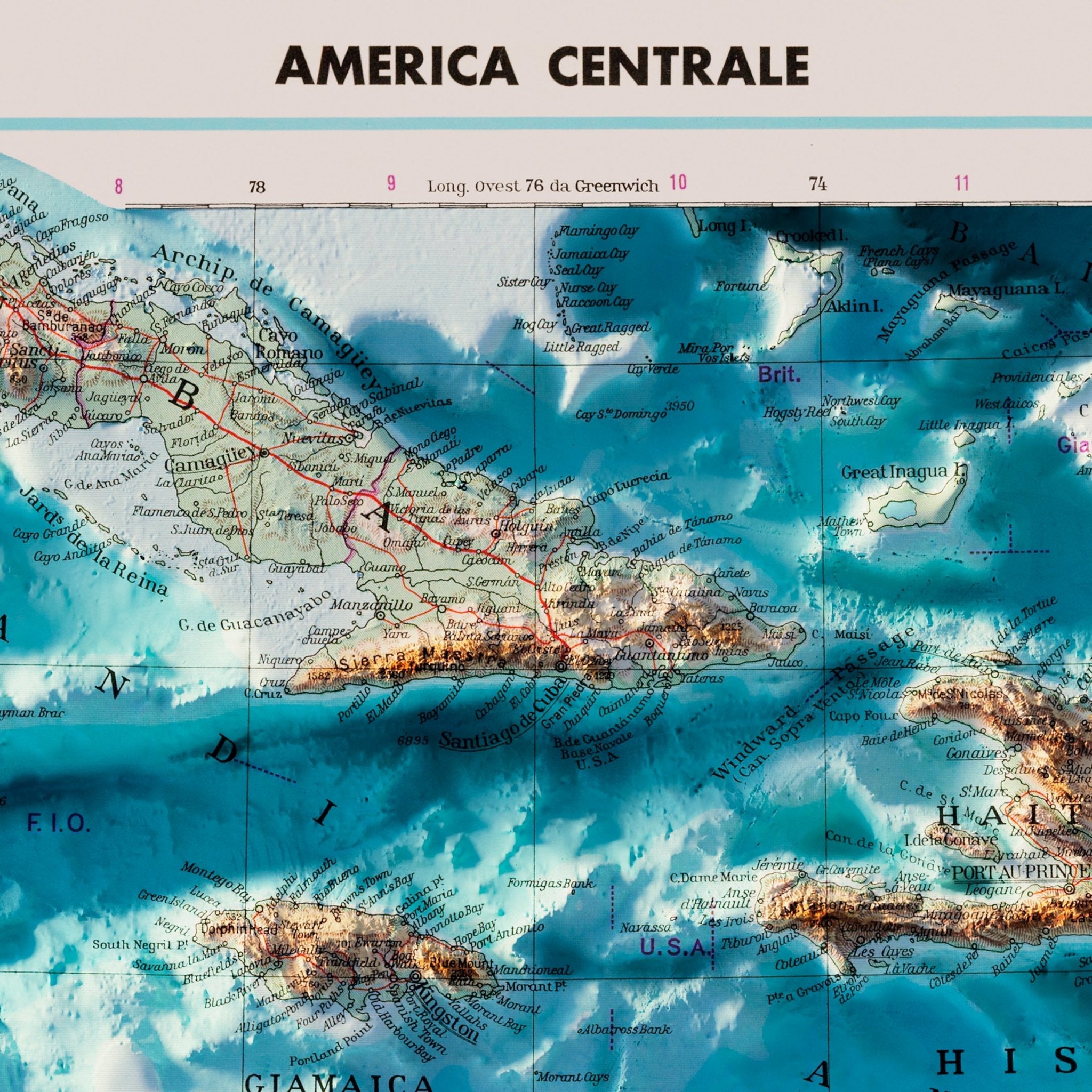 Central America 1952 Shaded Relief Map - Muir Way - Vintage Relief