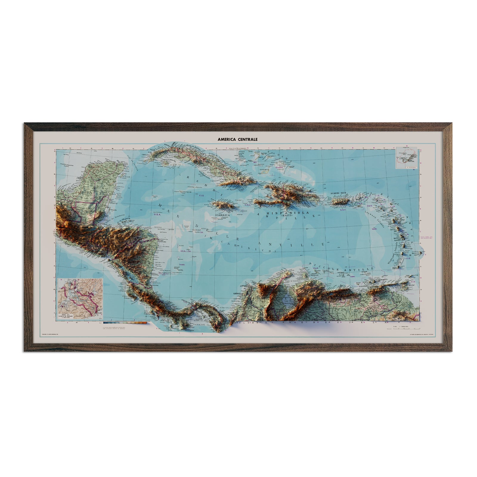 Central America 1952 Shaded Relief Map - Muir Way - Vintage Relief
