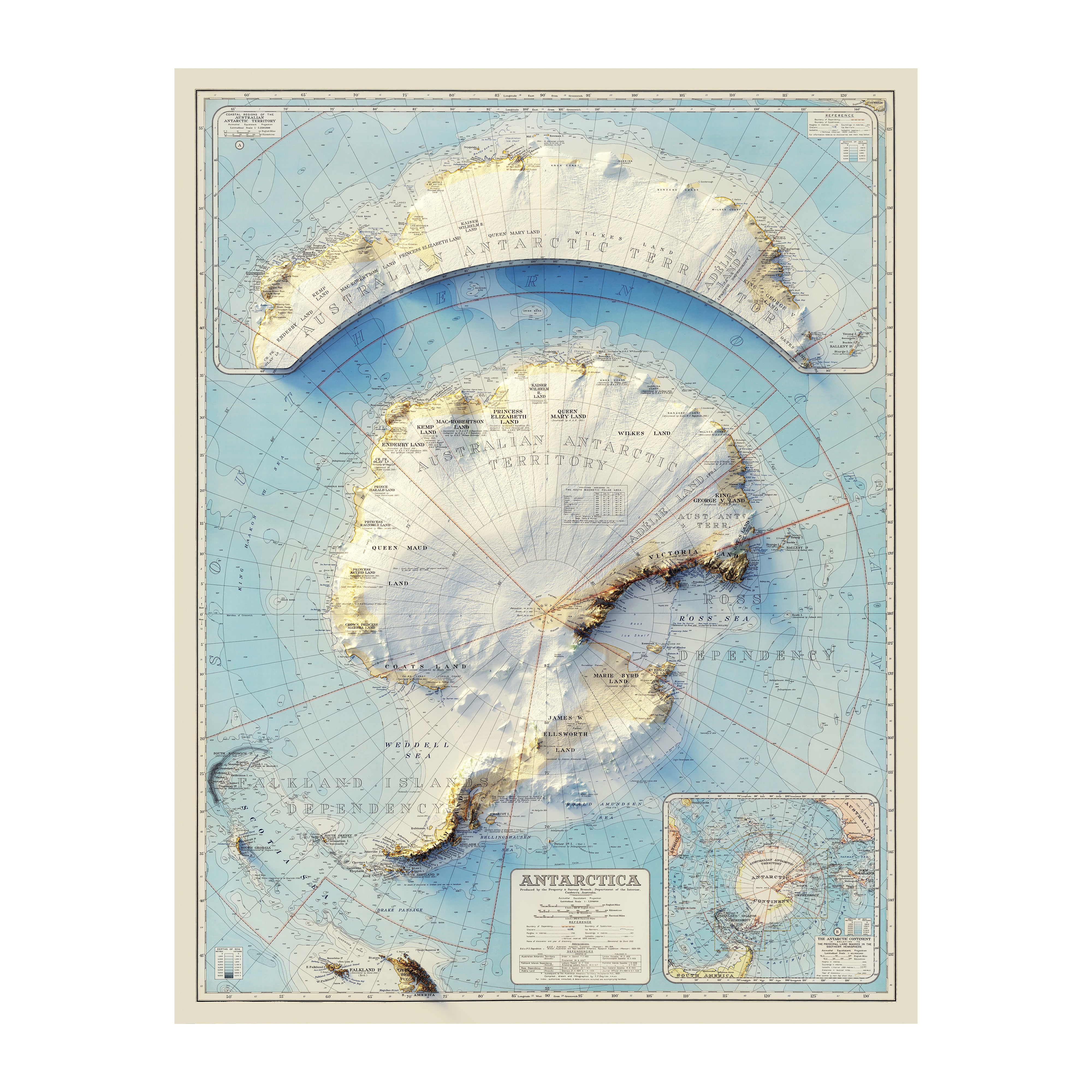 Vintage Antarctica Relief Map - 1939