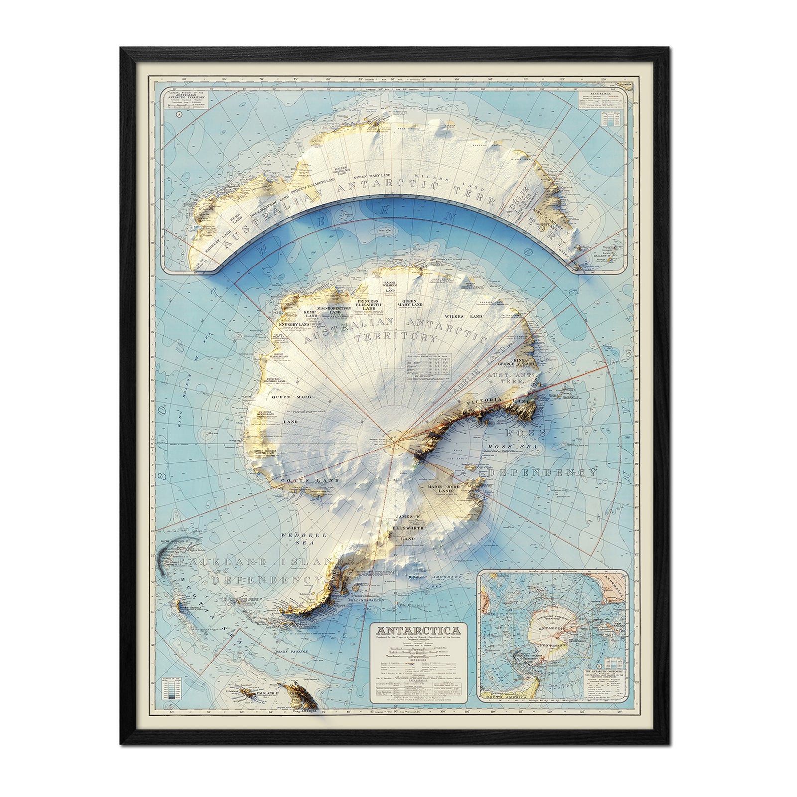 Antarctica 1939 Shaded Relief Map - Muir Way - Vintage Relief