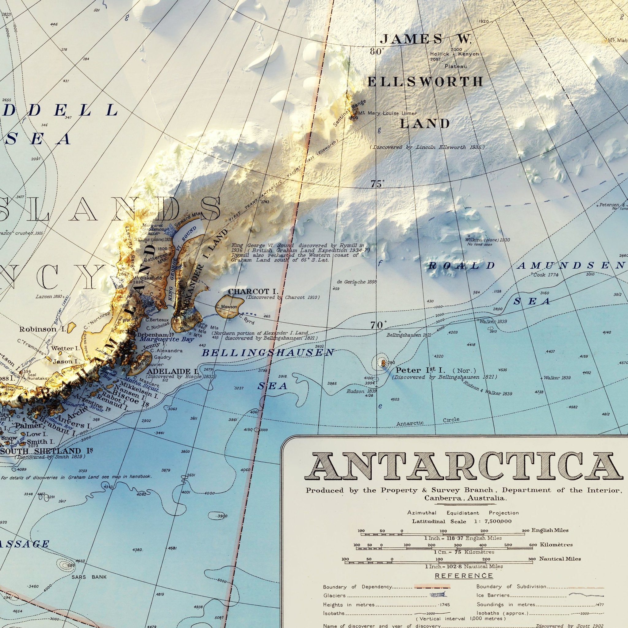 Antarctica 1939 Shaded Relief Map - Muir Way - Vintage Relief