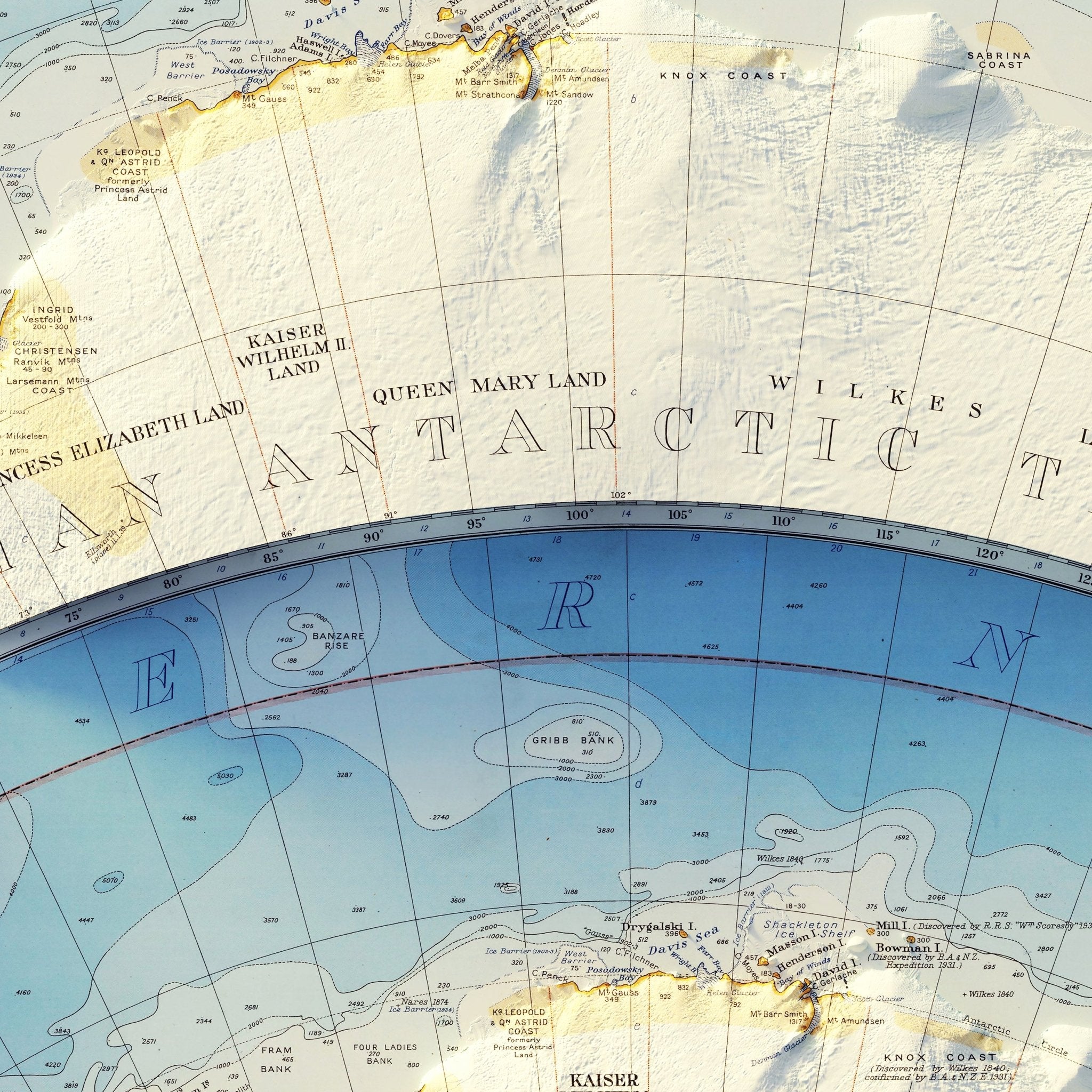 Antarctica 1939 Shaded Relief Map - Muir Way - Vintage Relief