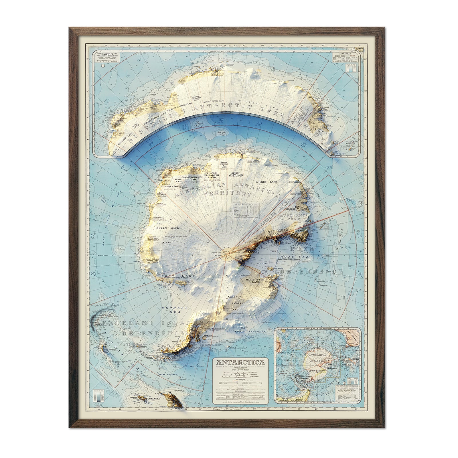 Antarctica 1939 Shaded Relief Map - Muir Way - Vintage Relief