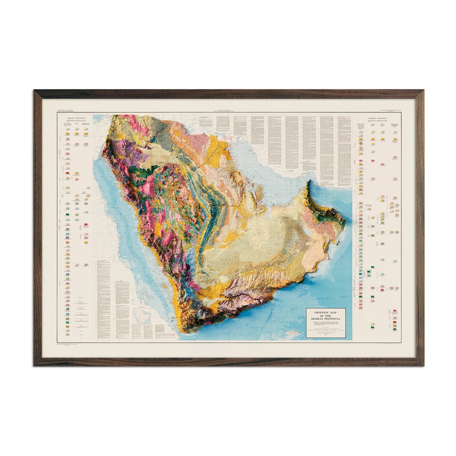 Arabian Peninsula 1963 Shaded Relief Map - Muir Way - Vintage Relief
