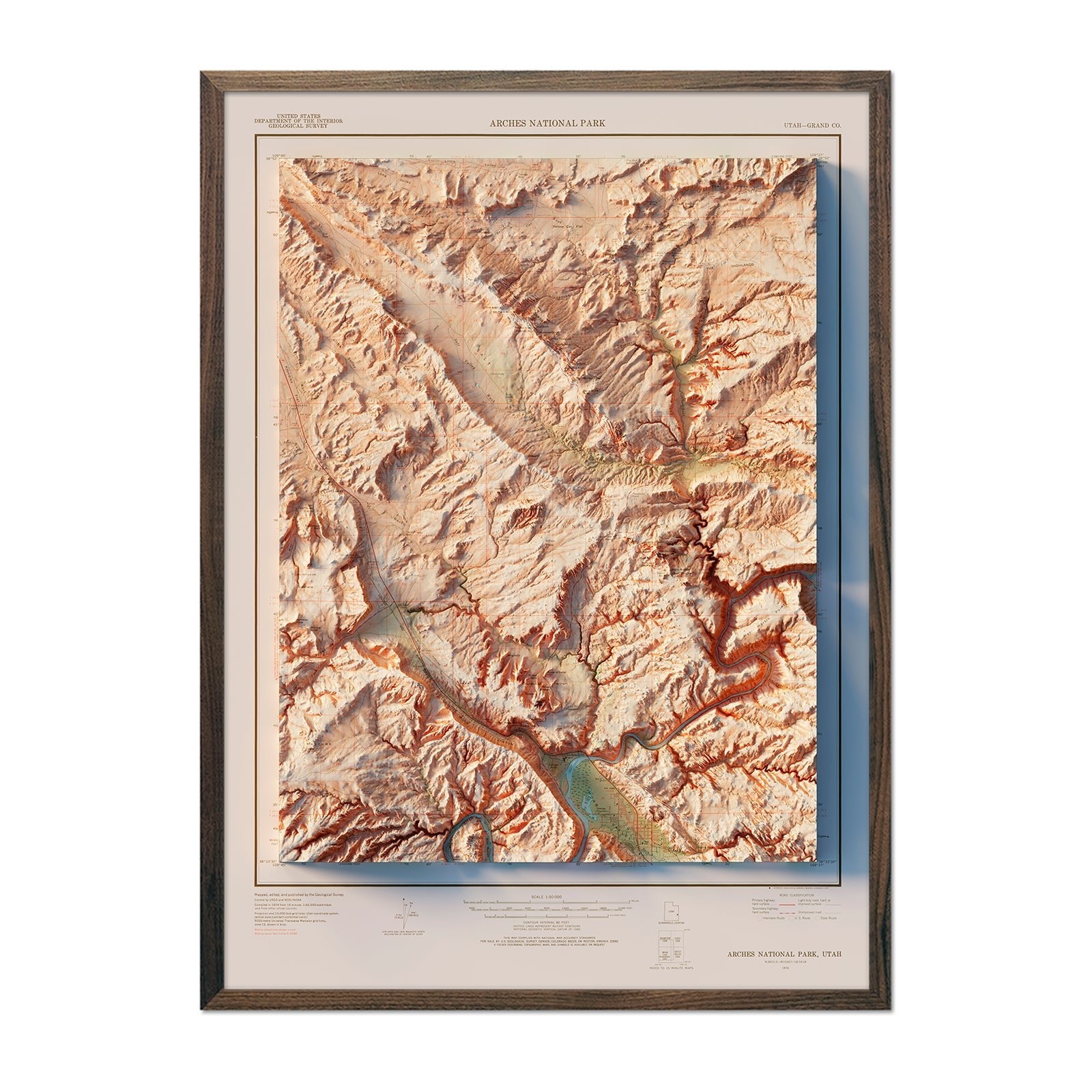 Arches National Park 1974 Shaded Relief Map - Muir Way - Vintage Relief