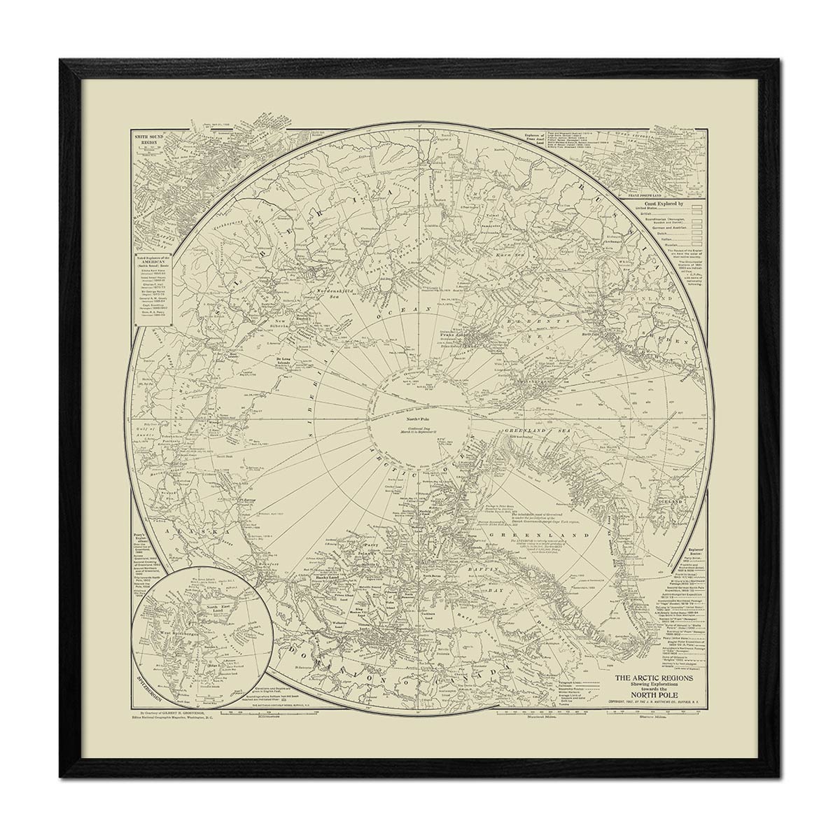 Arctic Regions Showing Explorations Towards the North Pole 1907 - Muir Way - Vintage Map