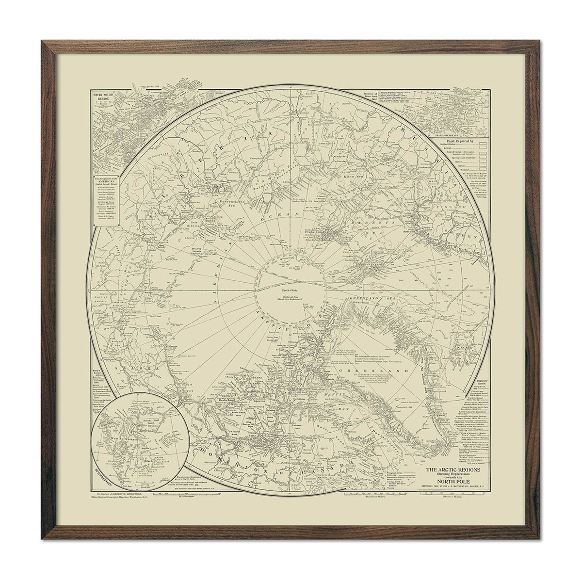 Arctic Regions Showing Explorations Towards the North Pole 1907 - Muir Way - Vintage Map