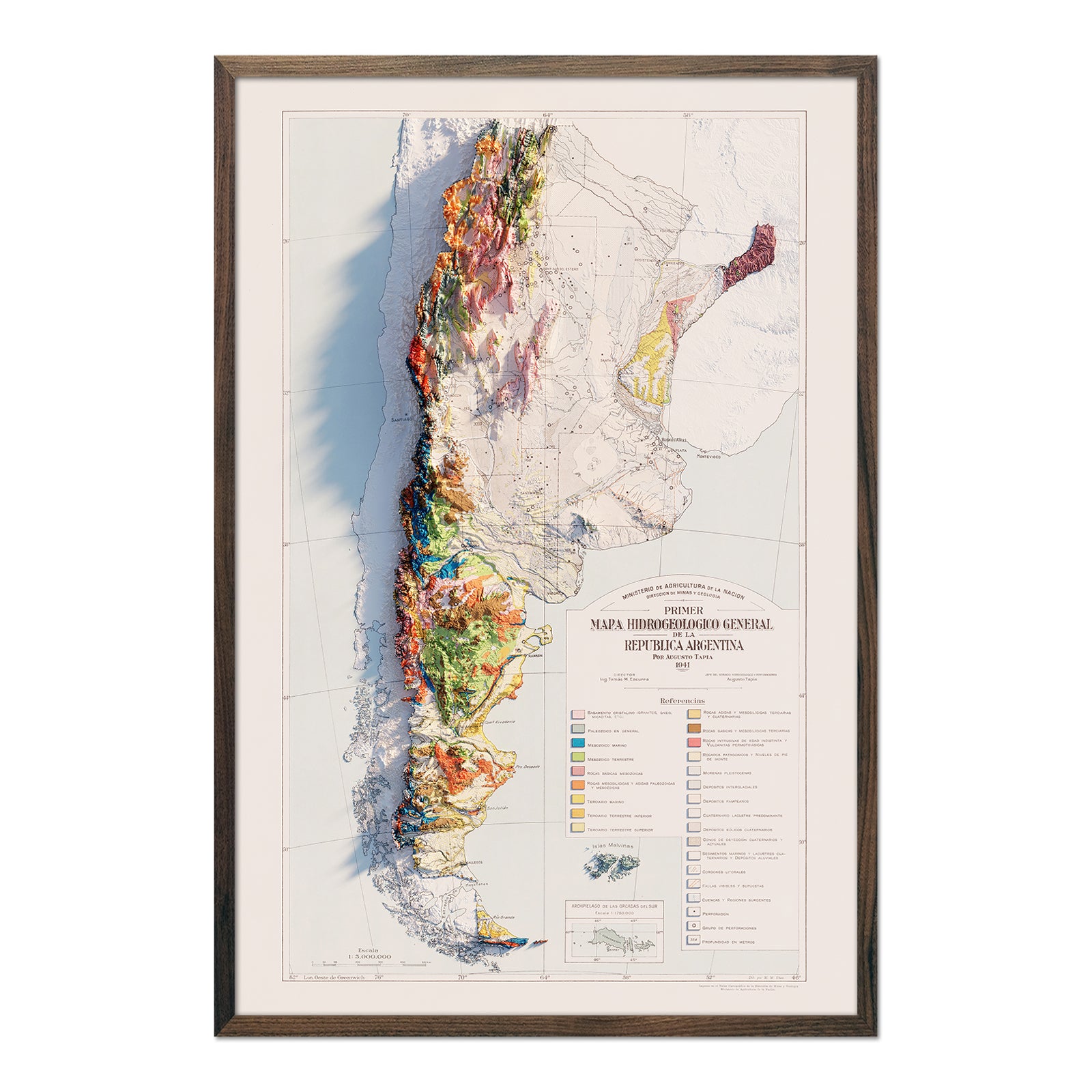 Argentina 1941 Shaded Relief Map - Muir Way - Vintage Relief