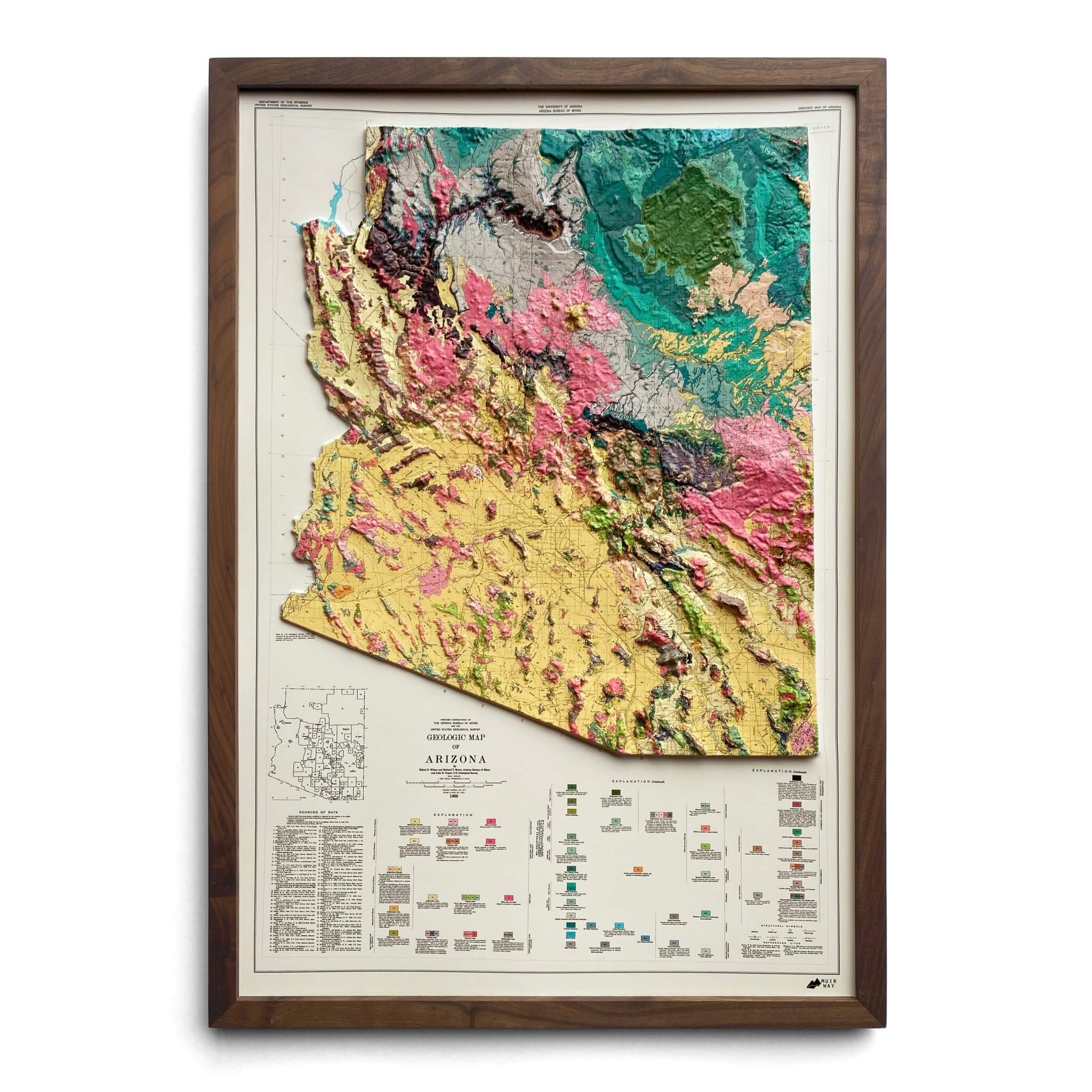 Arizona 1969 3D Raised Relief Map - Muir Way - 3D