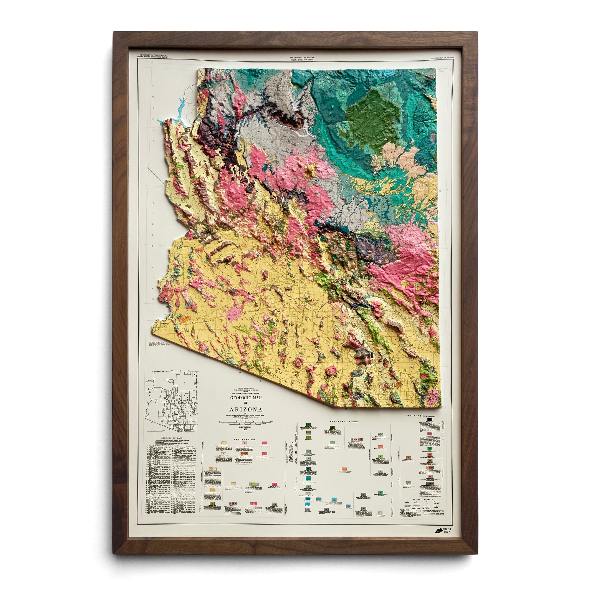 Arizona 1969 3D Raised Relief Map