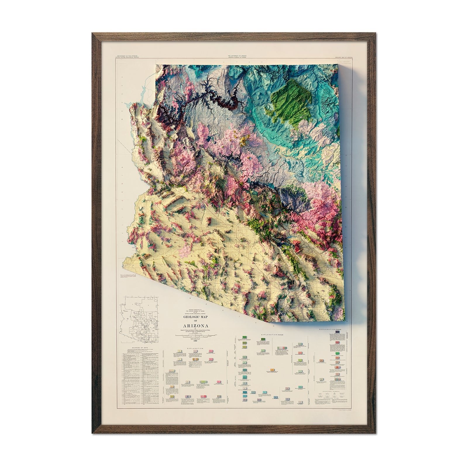 Arizona 1969 Shaded Relief Map - Muir Way - Vintage Relief