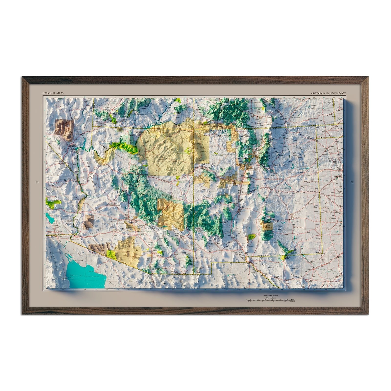 Arizona and New Mexico 1970 Shaded Relief Map - Muir Way - Vintage Relief