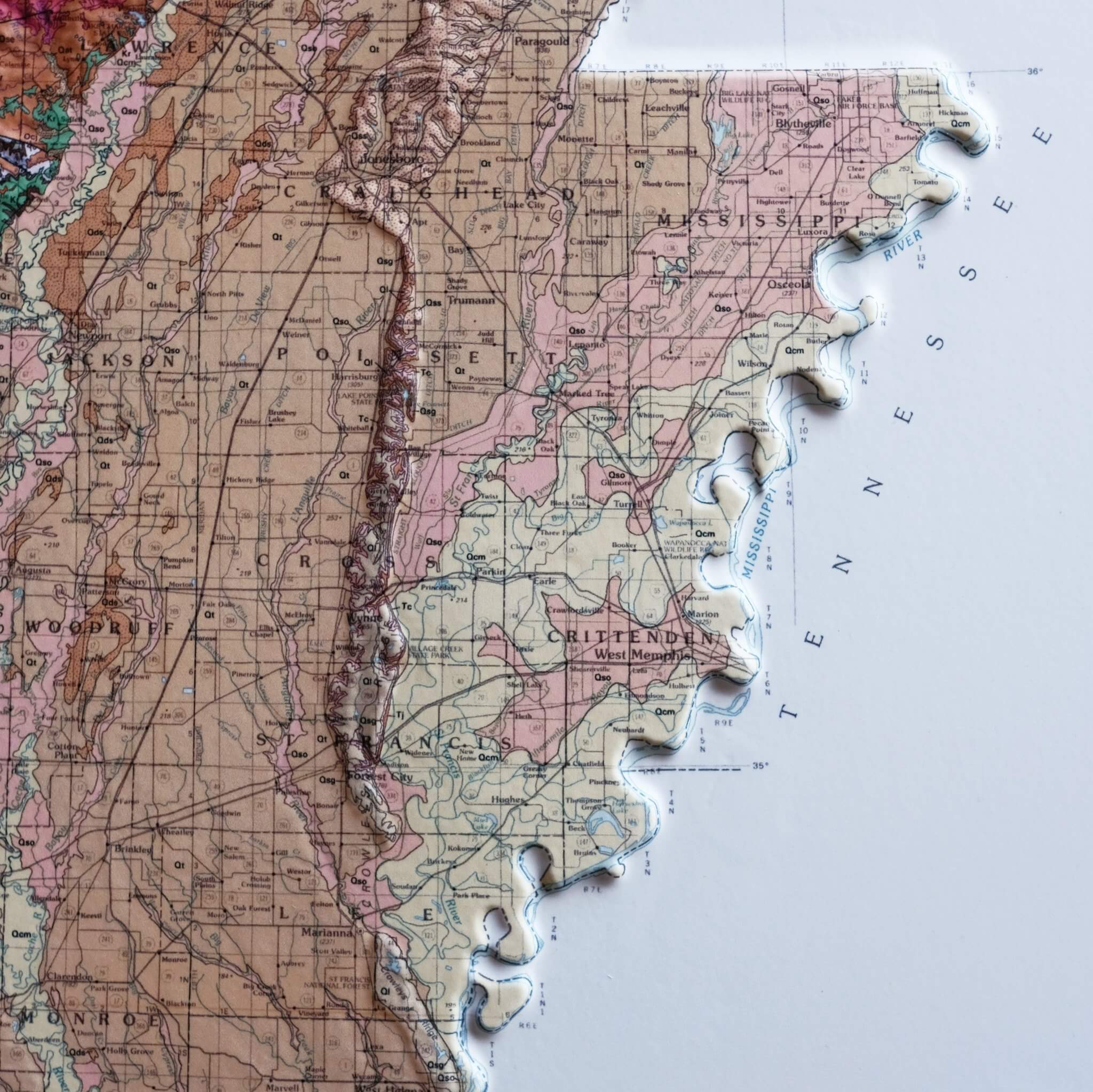 Arkansas 1993 3D Raised Relief Map - Muir Way - 3D