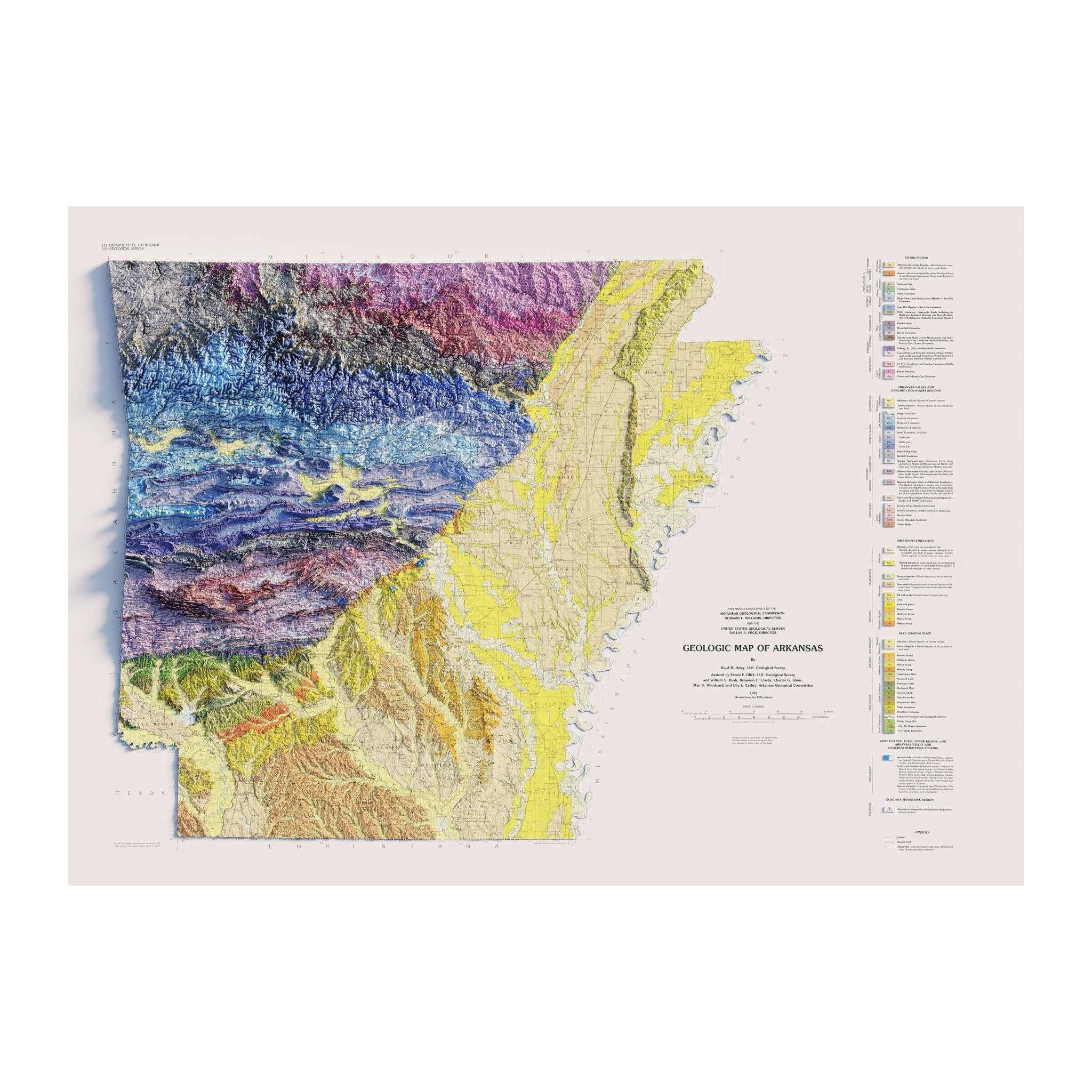 Arkansas 1993 Shaded Relief Map - Muir Way - Vintage Relief