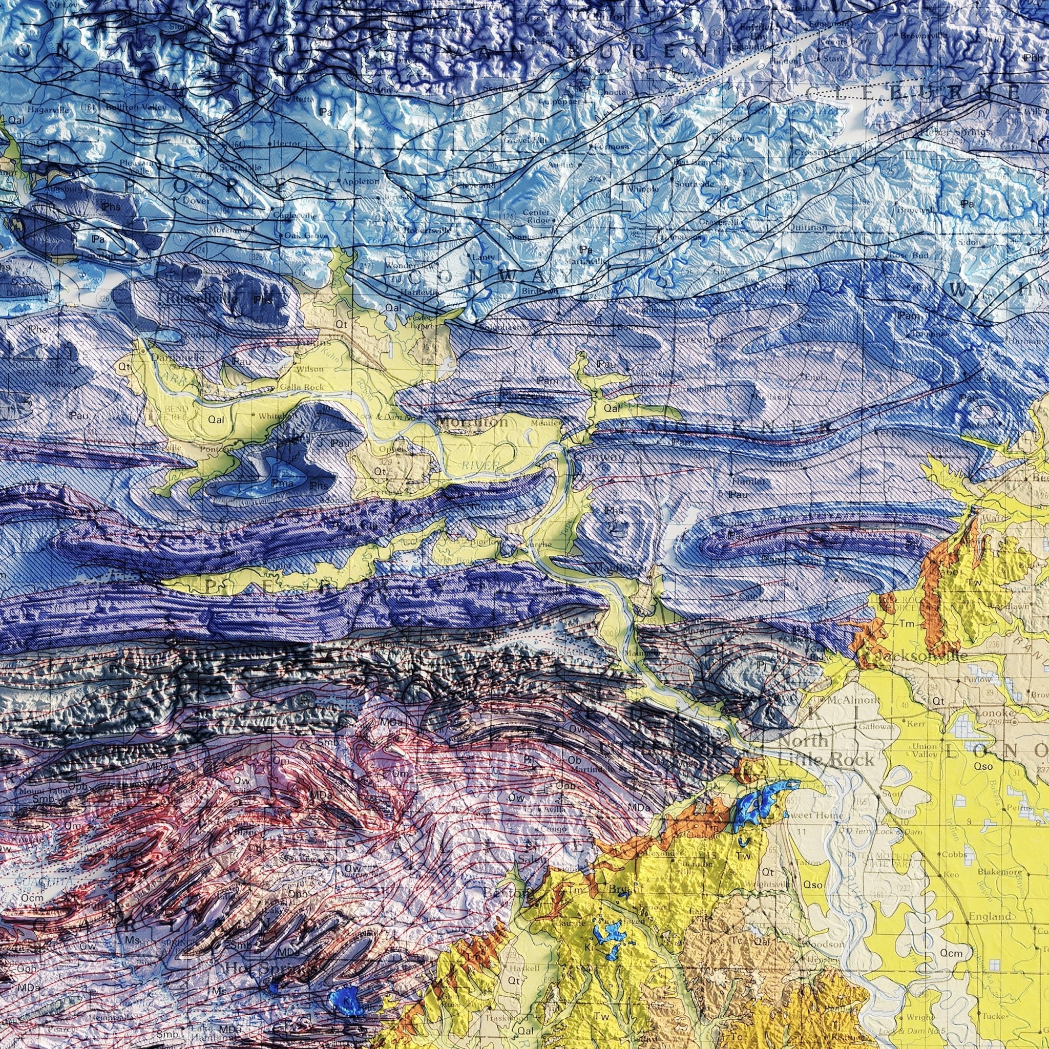 Arkansas 1993 Shaded Relief Map - Muir Way - Vintage Relief