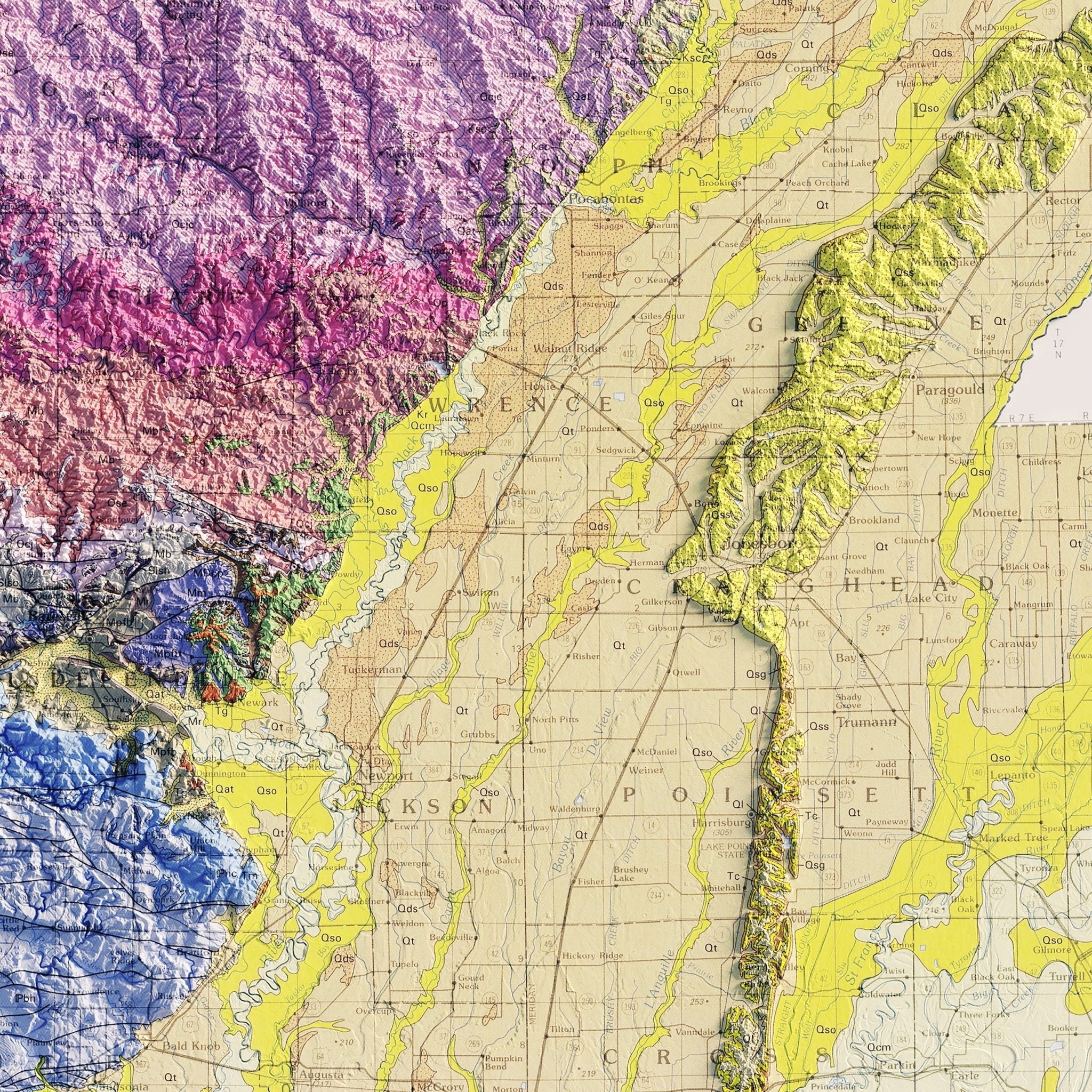 Arkansas 1993 Shaded Relief Map - Muir Way - Vintage Relief