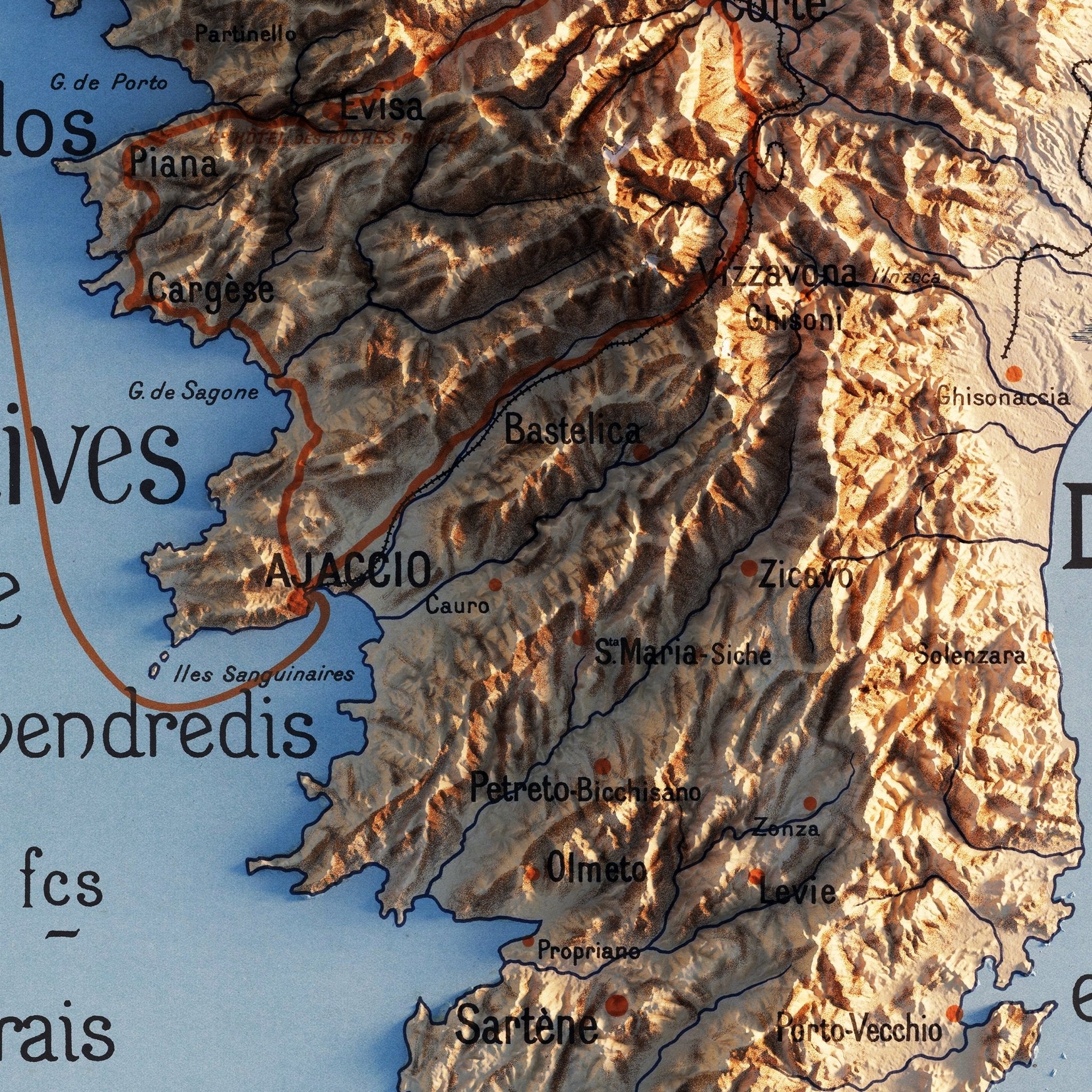 Auto - Circuits de la Corse 1922 Shaded Relief Map - Muir Way - Vintage Relief