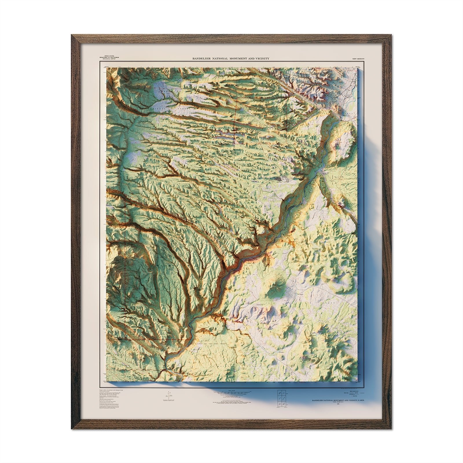 Bandelier 1953 Shaded Relief Map - Muir Way - Vintage Relief