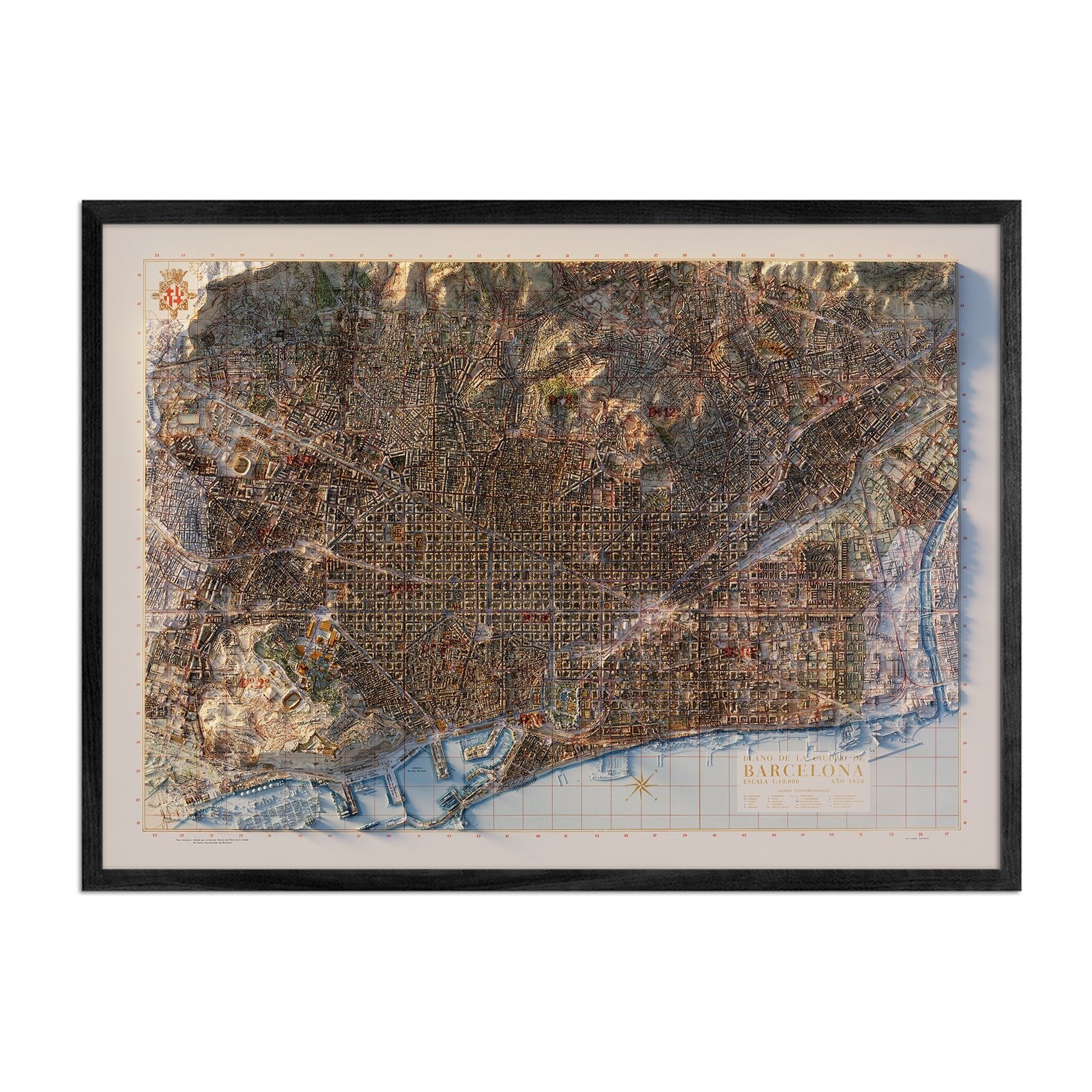 Barcelona 1958 Shaded Relief Map - Muir Way - Vintage Relief