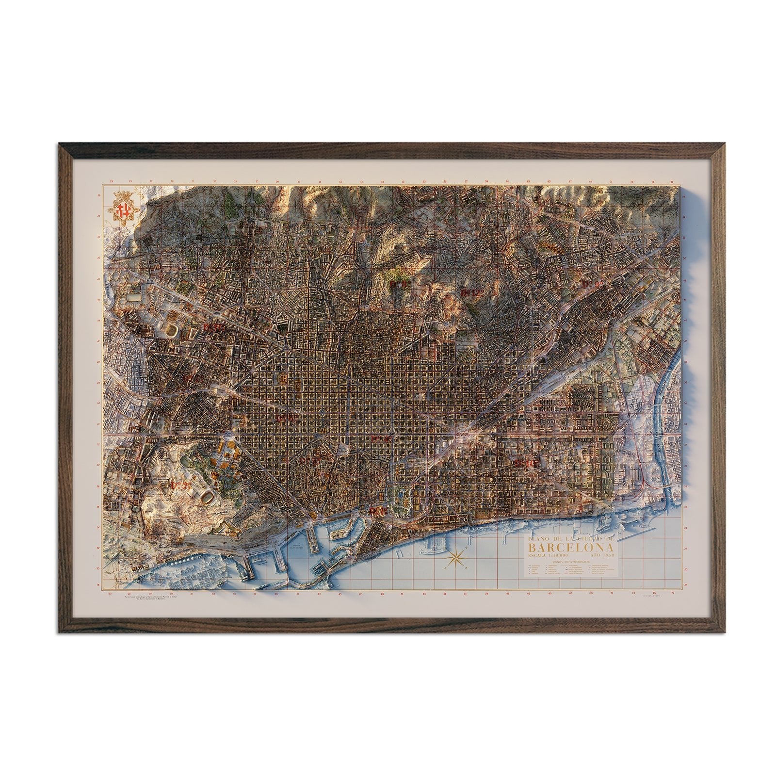 Barcelona 1958 Shaded Relief Map - Muir Way - Vintage Relief