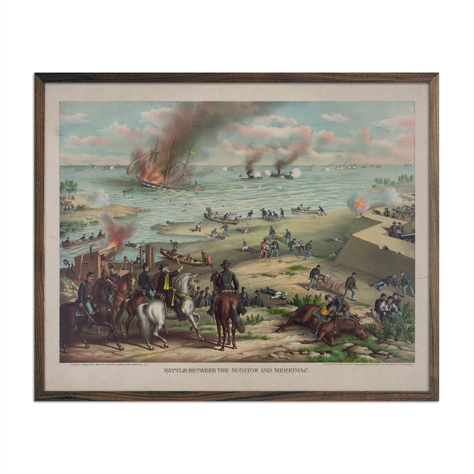 Battle between the Monitor and Merrimac - Muir Way - Vintage Map