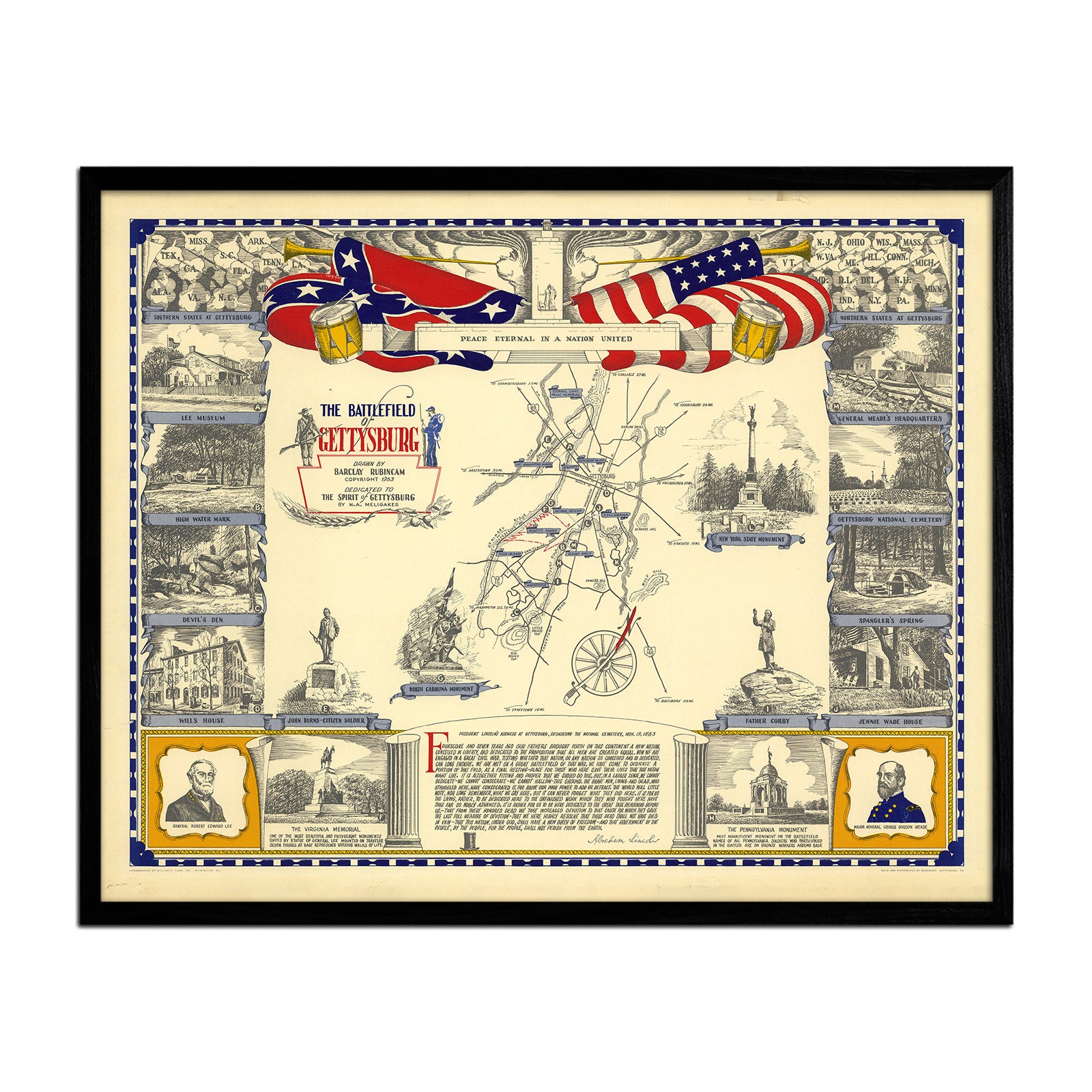 Battlefield of Gettysburg - Muir Way - Vintage Map