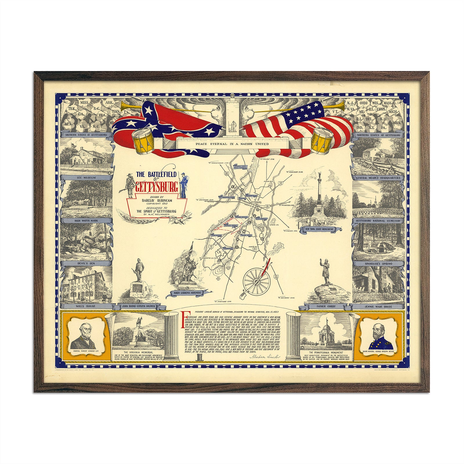 Battlefield of Gettysburg - Muir Way - Vintage Map