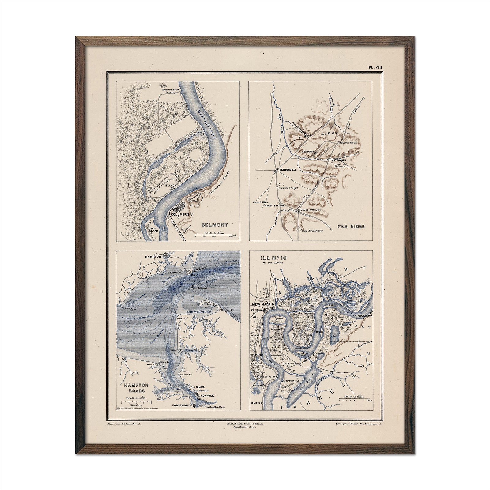 Belmont, Pea Ridge, Hampton Roads and Island Number 10 - Muir Way - Vintage Map